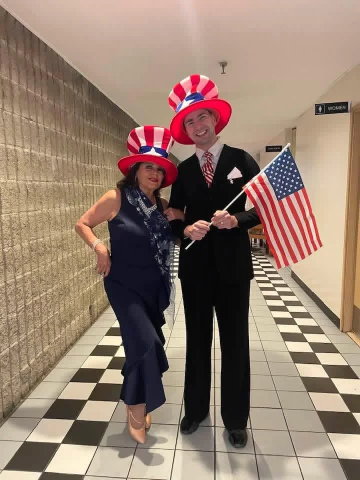 Nancy and Florin in patriotic costumes for their USA Dance showcase