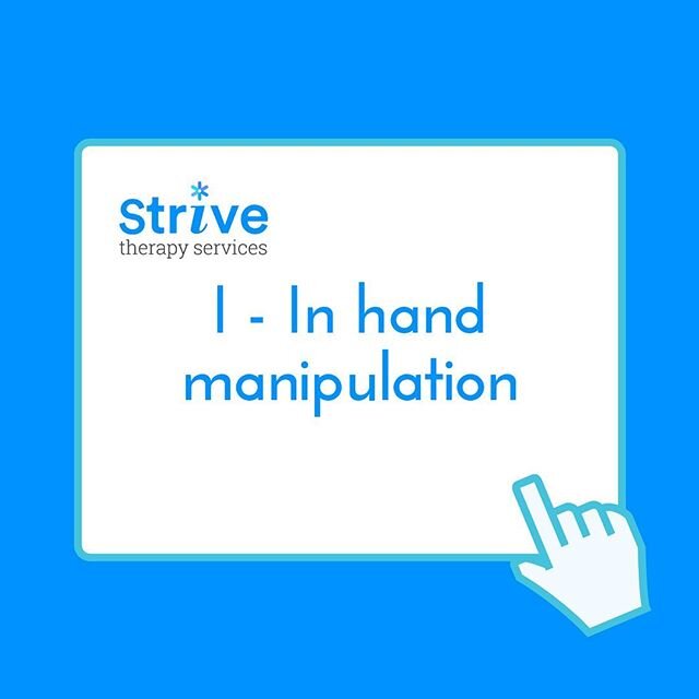 Still on the 👋🏻🚂 ! Today we are talking about in hand manipulation! 👌🏻This is our ability to manipulate objects within one hand without the assistance of another hand.  This can include : rotating a dice. moving items from your palm to finger ti