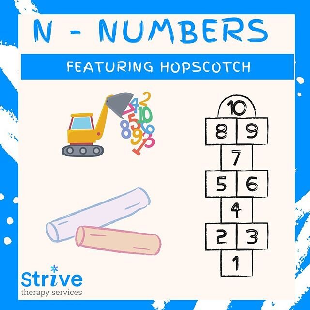 1️⃣2️⃣3️⃣N is for Numbers!  4️⃣5️⃣
Focusing on letter formations is great, but do not forget about numbers! Today we&rsquo;re going to practice our numbers through a game of Hopscotch! 
Materials needed: 
Chalk (if done outside) or paper and markers 