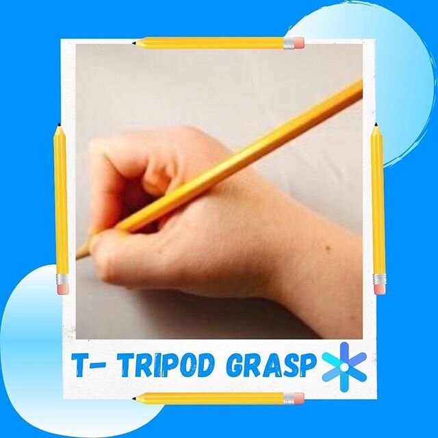 ✏️ T is for Tripod Grasp ✏️ Tripod grasp is a fancy way of saying you are holding your pencil correctly! Did you know that you can work on developing pencil grasp without holding a pencil &amp; with items you can find in your home? Here is a list of 