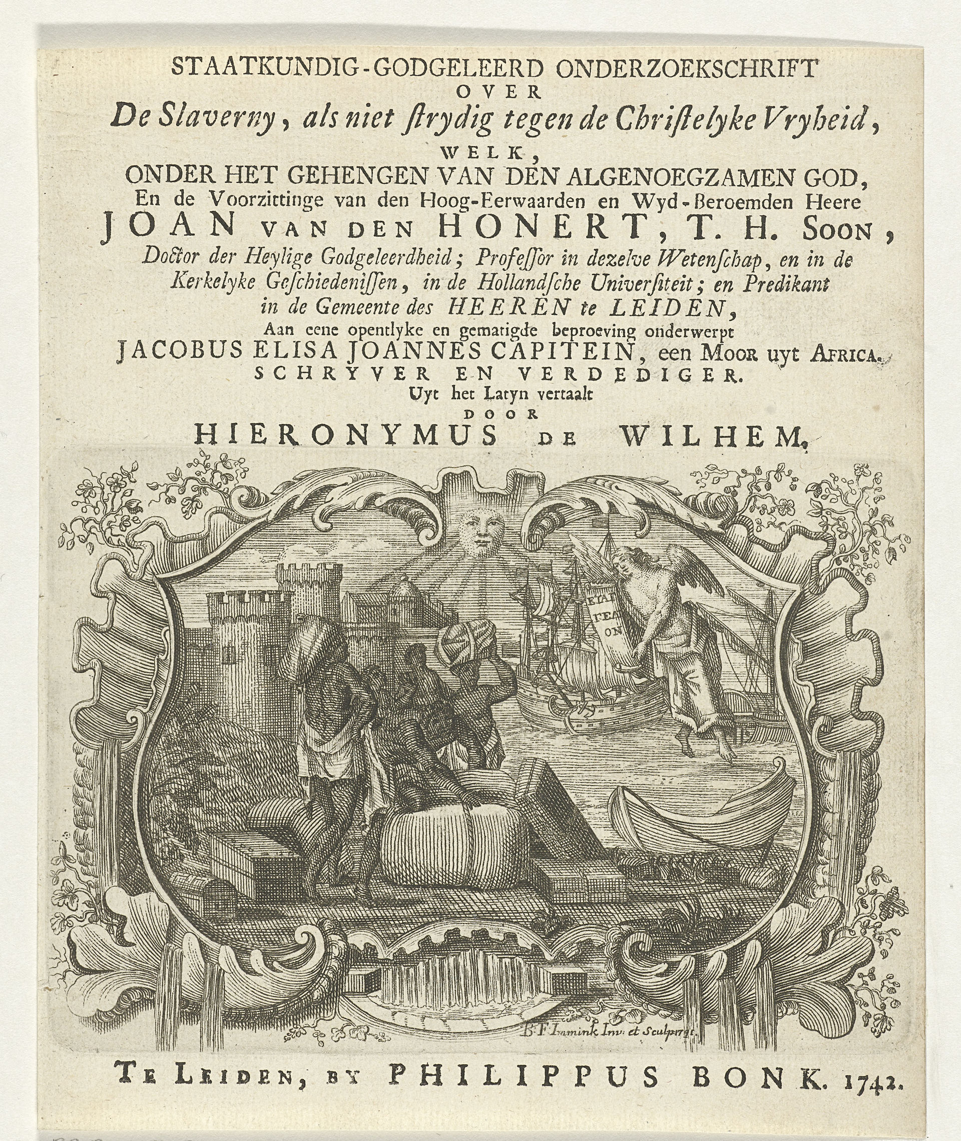 Title page of Capitein's dissertation: " De servitude, libertati christianae non contraria" or "Servitude, Christian Liberty non-Contrary"