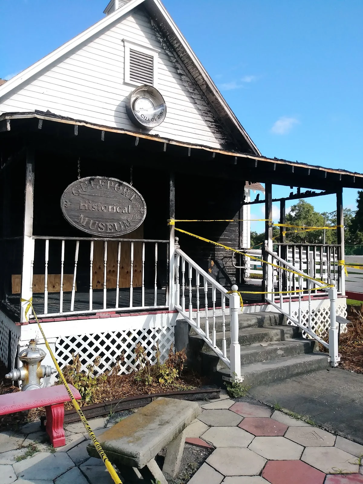 Gulfport Historical Society, After the fire. Artist’s contributions will be helpful in restoring the building .