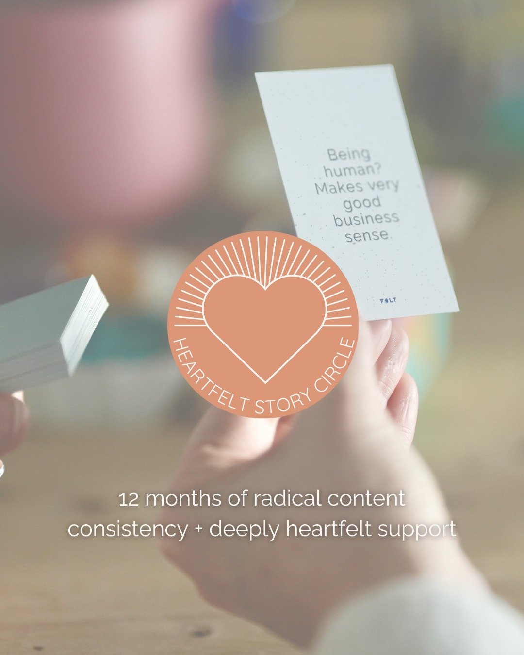 Imagine a year where your content feels consistent, inspired, and aligned - not forced.

This is what the HeartFelt Story Circle is for, to give you back your belief that you CAN and equip you with the space and the tools and the knowledge to get it 