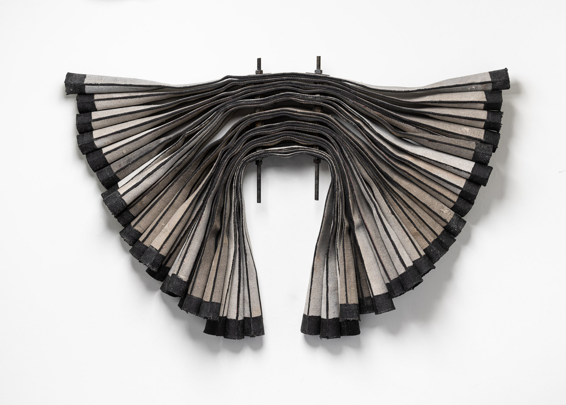 Firehose Experiment #13 (bioform), 2019, Linen firehoses, paint, threaded rods, washers, bolts, 23 x 36 x 3 inches-web.jpg