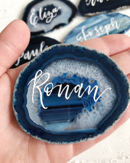 Blue agate slice place cards