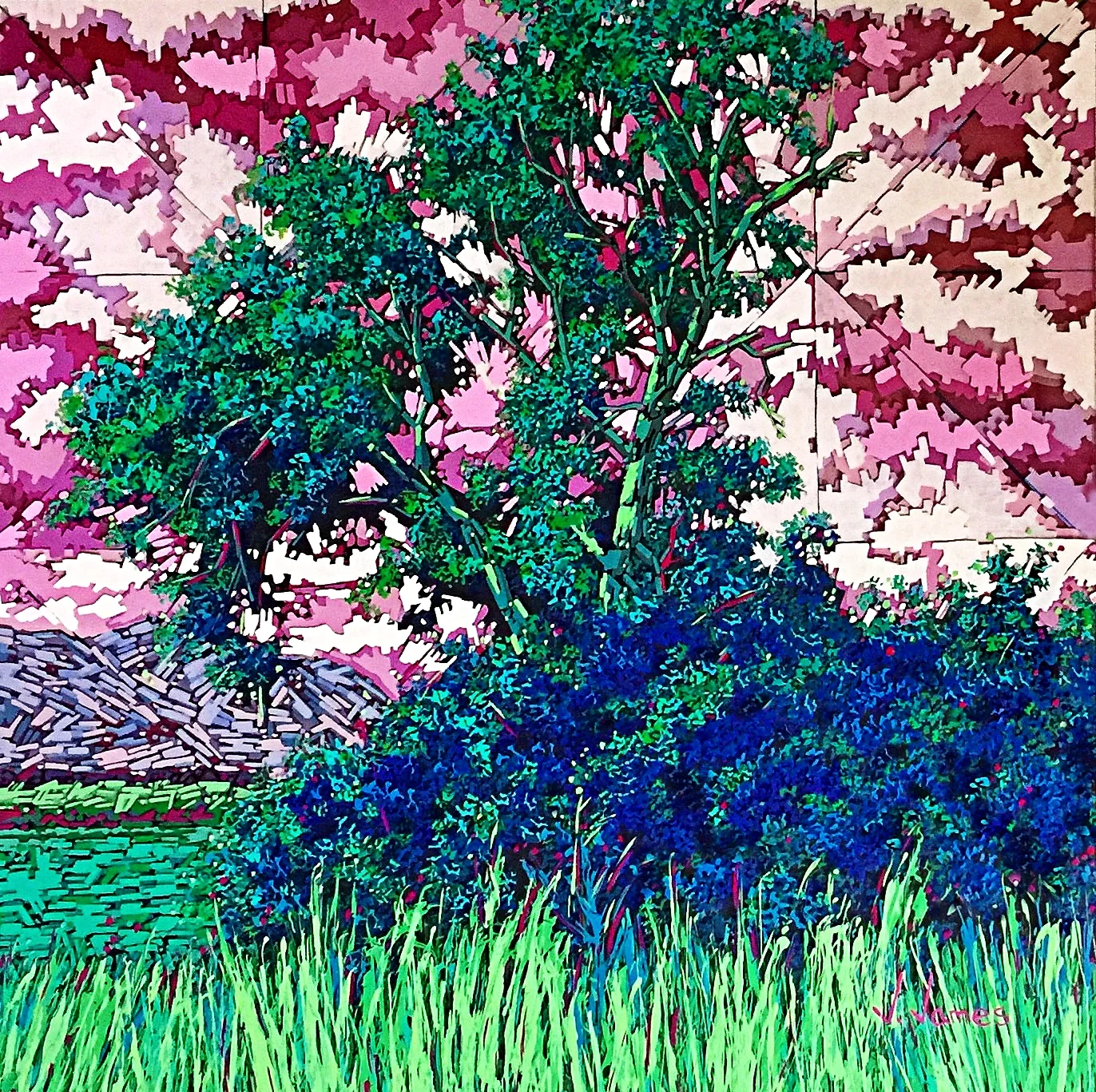 Watermelon Skies, 24" x 24" Acrylic on Multi-Panel Acrylic Glass