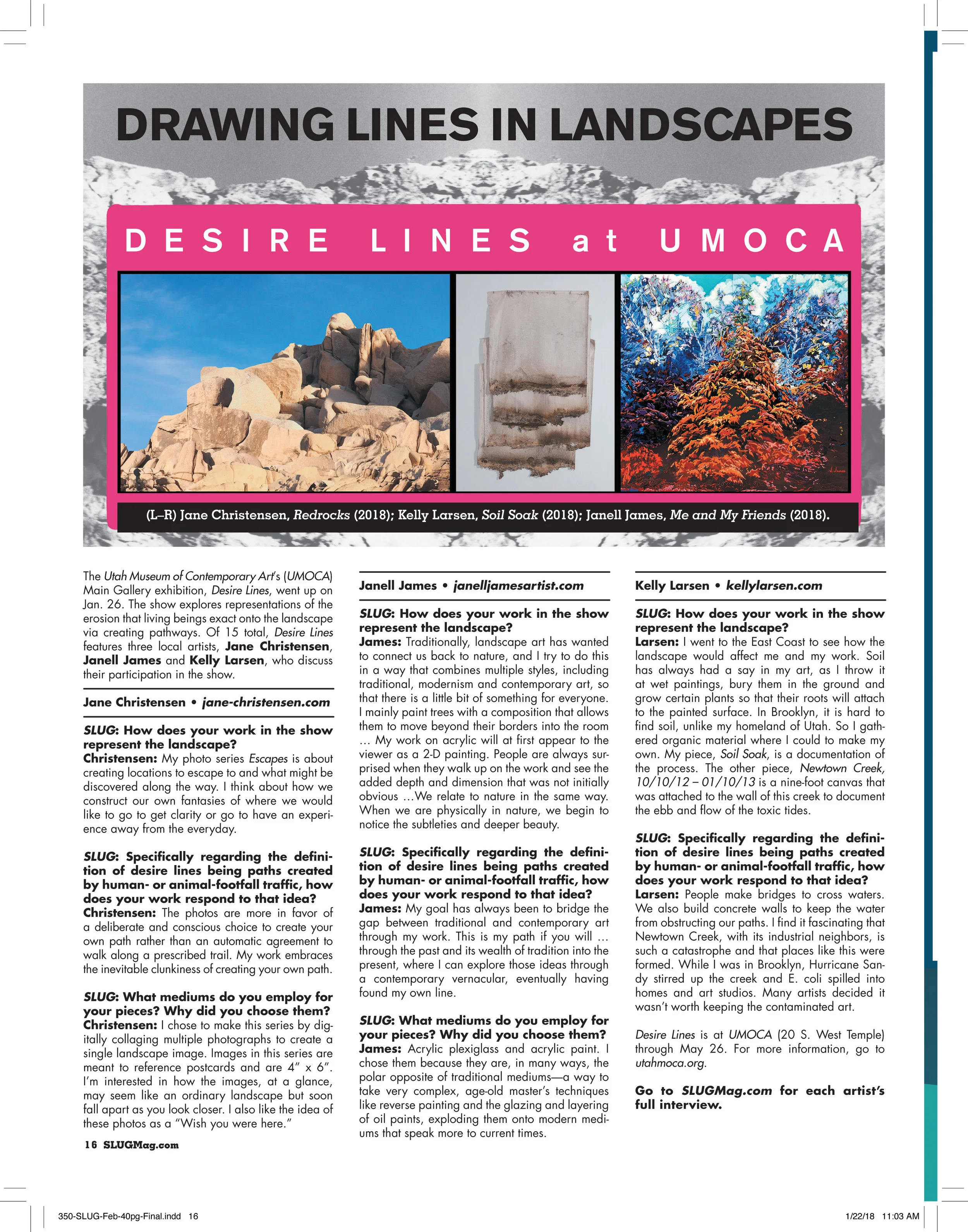 SLUG Mag Feature Article and the UMOCA Desire Lines Exhibition