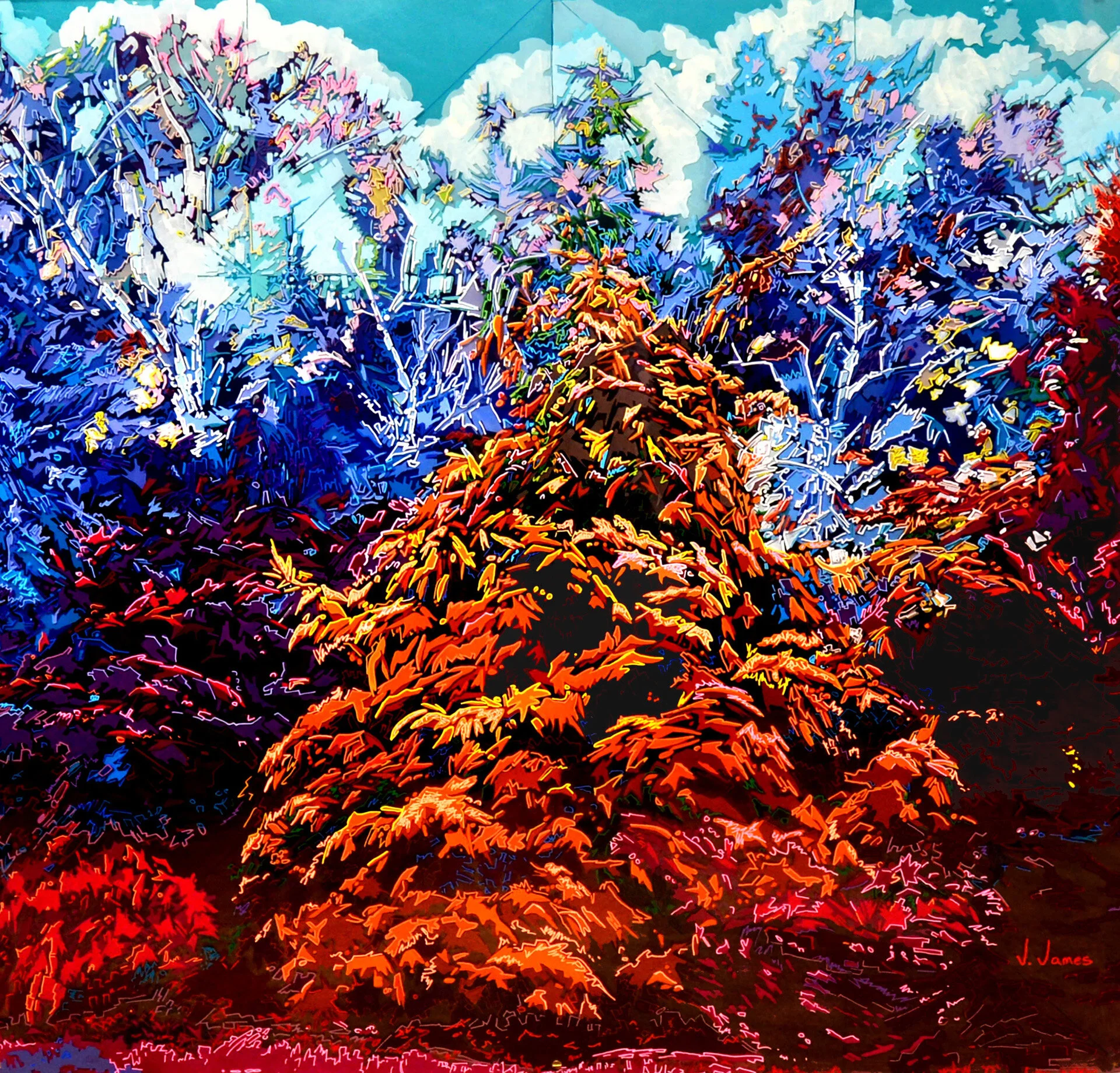 Me and My Friends, 40" x 40" Acrylic on Multi-Panel Acrylic, Now Collected