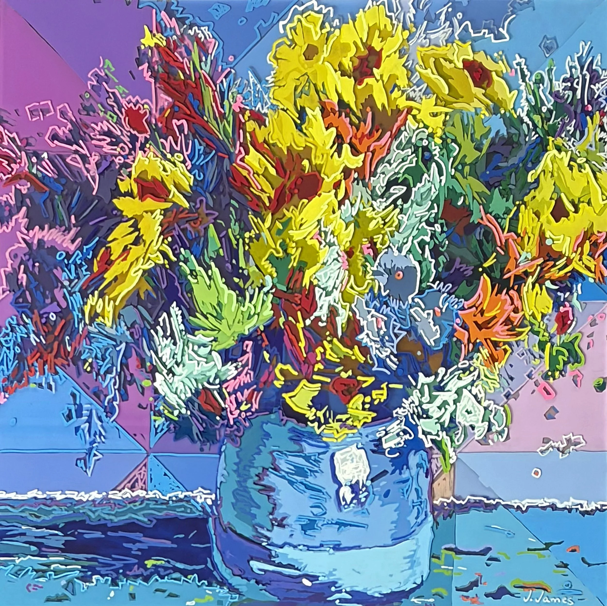 "May The Four Winds Bring You Home Again", 20.5" x 20.5" Multi-Layered Acrylic Glass Painting