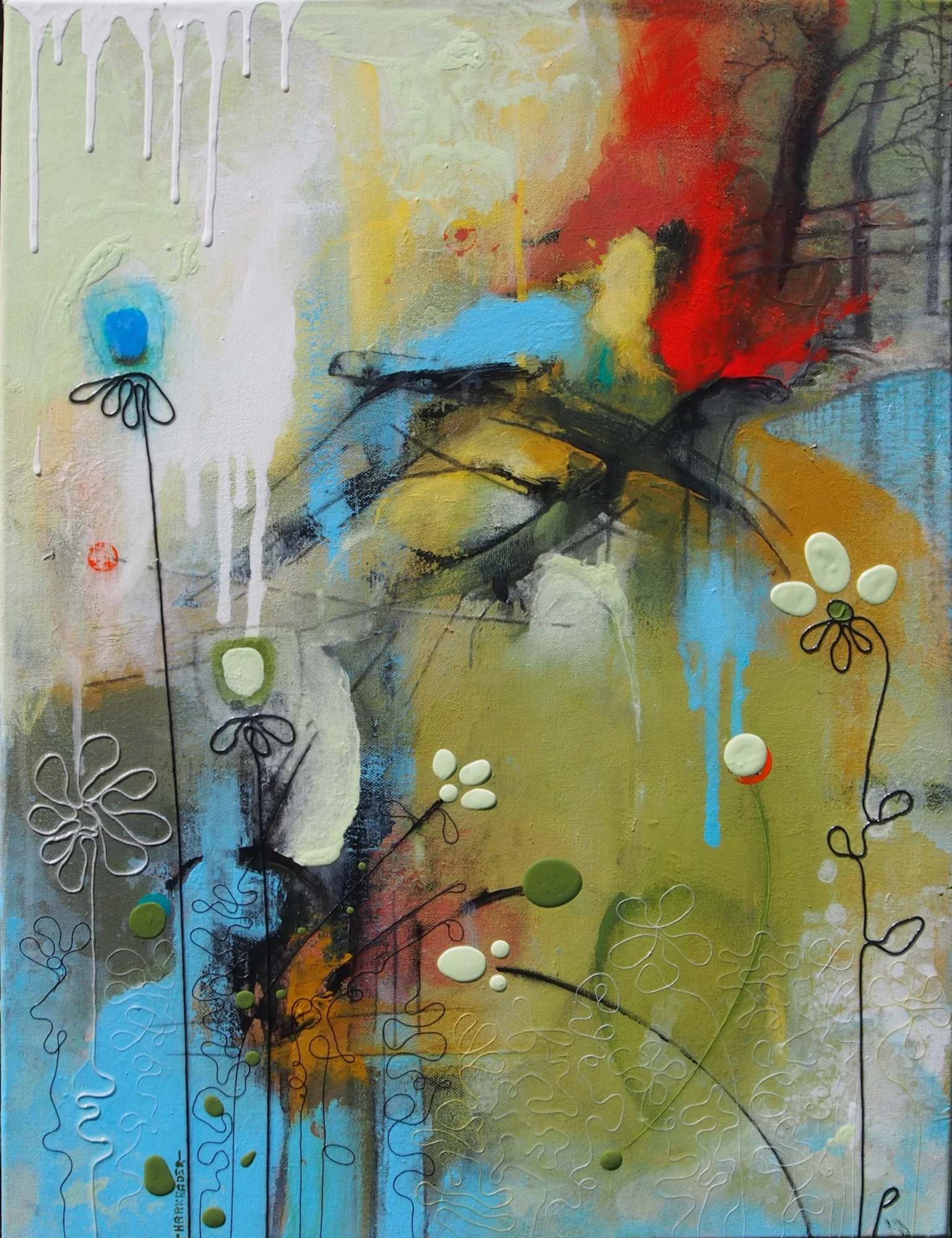 "Floral Blue" Mixed Media on Canvas 24 inch x 18 inch