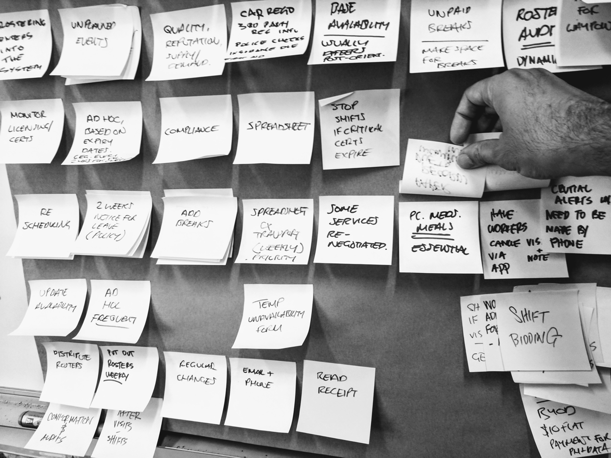 Service Blueprint Workshop asking providers what, when, why and how they were going about their day-to-day operations.