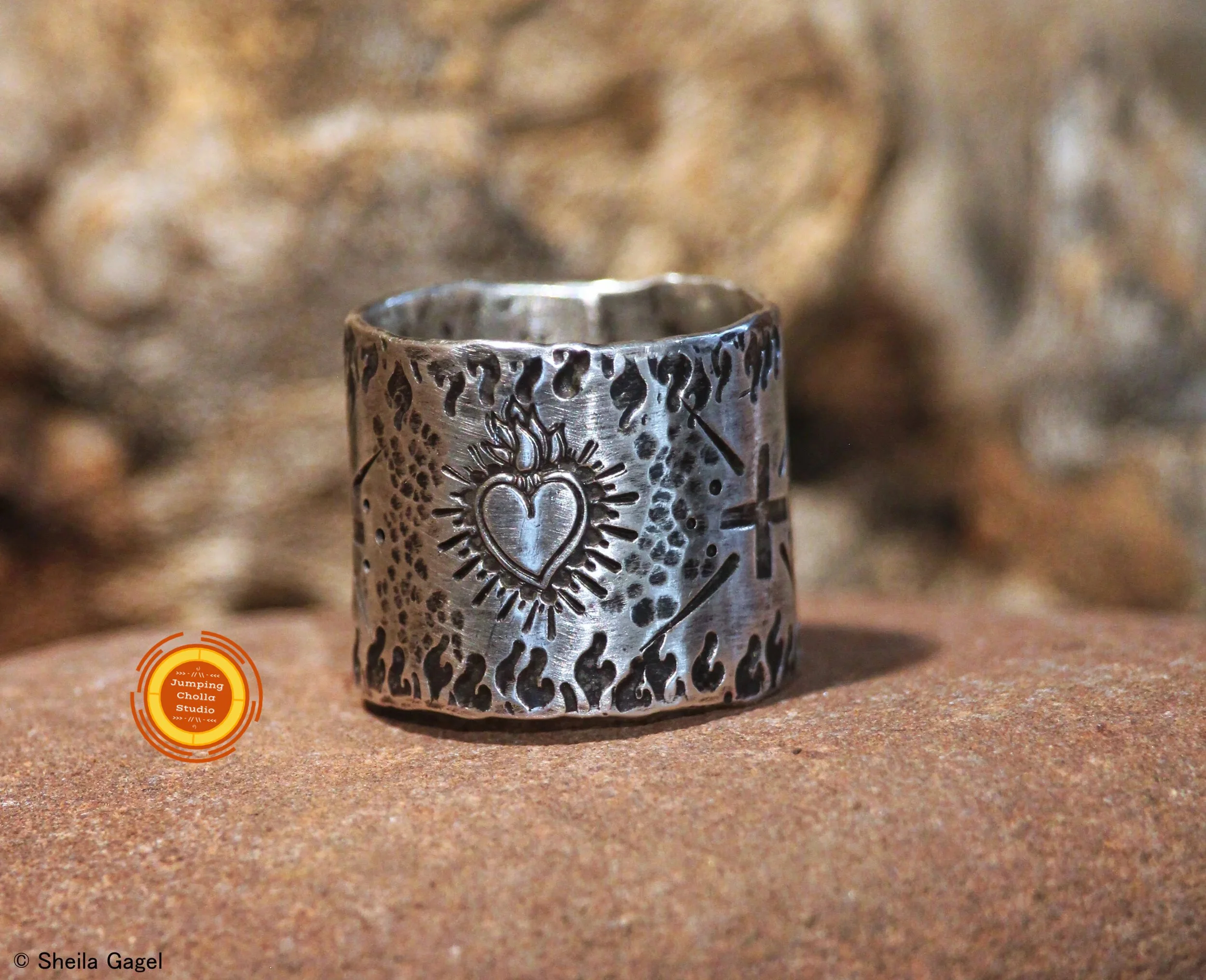 Scared Heart Silver Ring Band