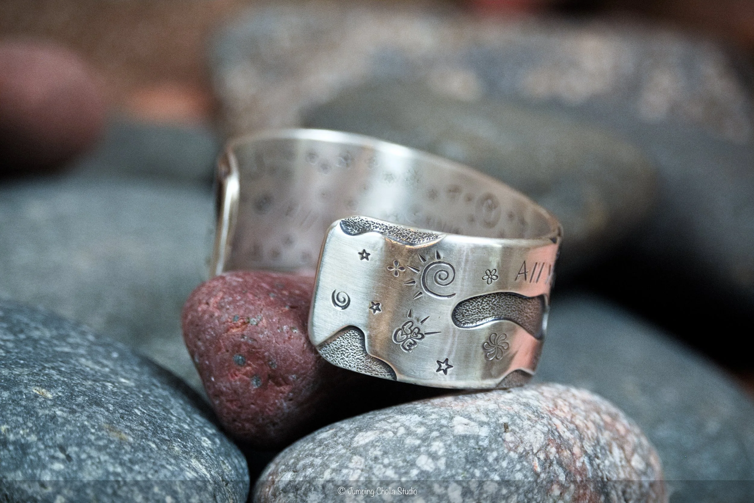 Peace & Love Silver Cuff View 5