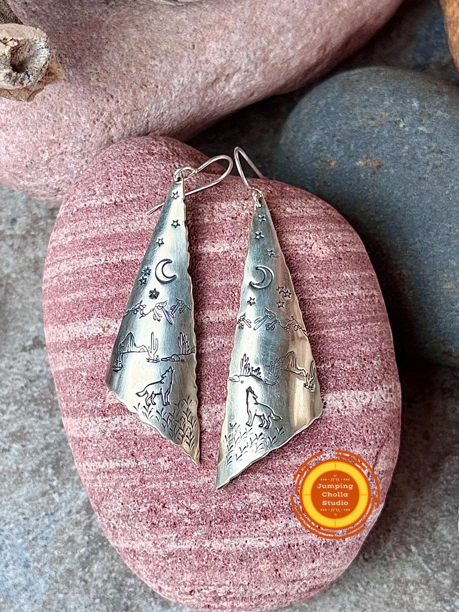 Sonoran Nightfall Silver Drop Earrings front view 2