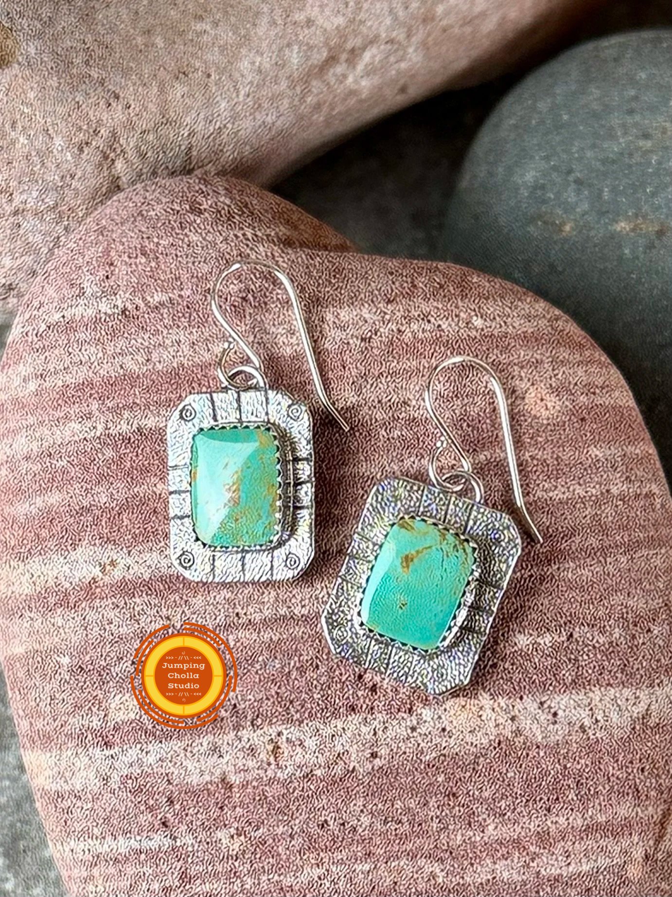 Desert Window Turquoise and Silver earrings front view 2