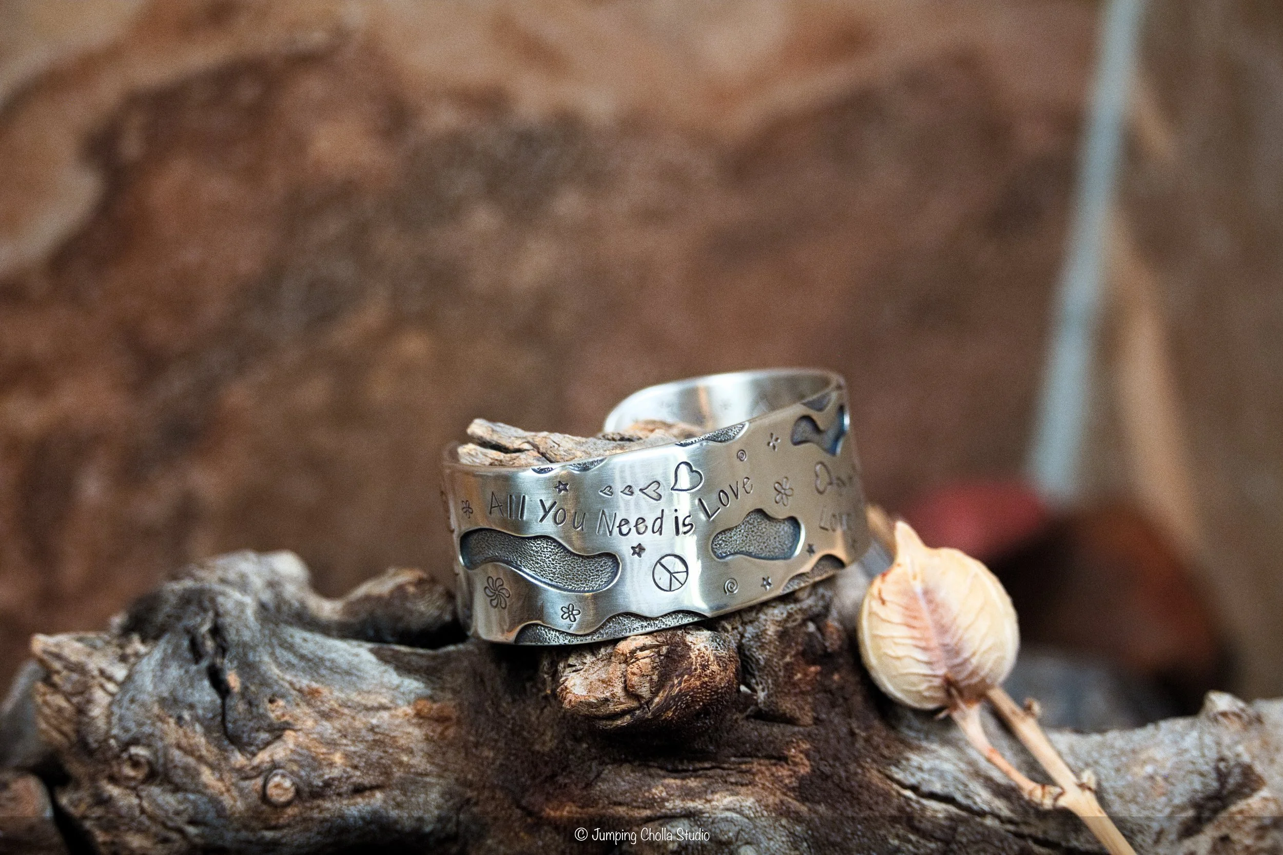 Peace & Love Silver Cuff View 2