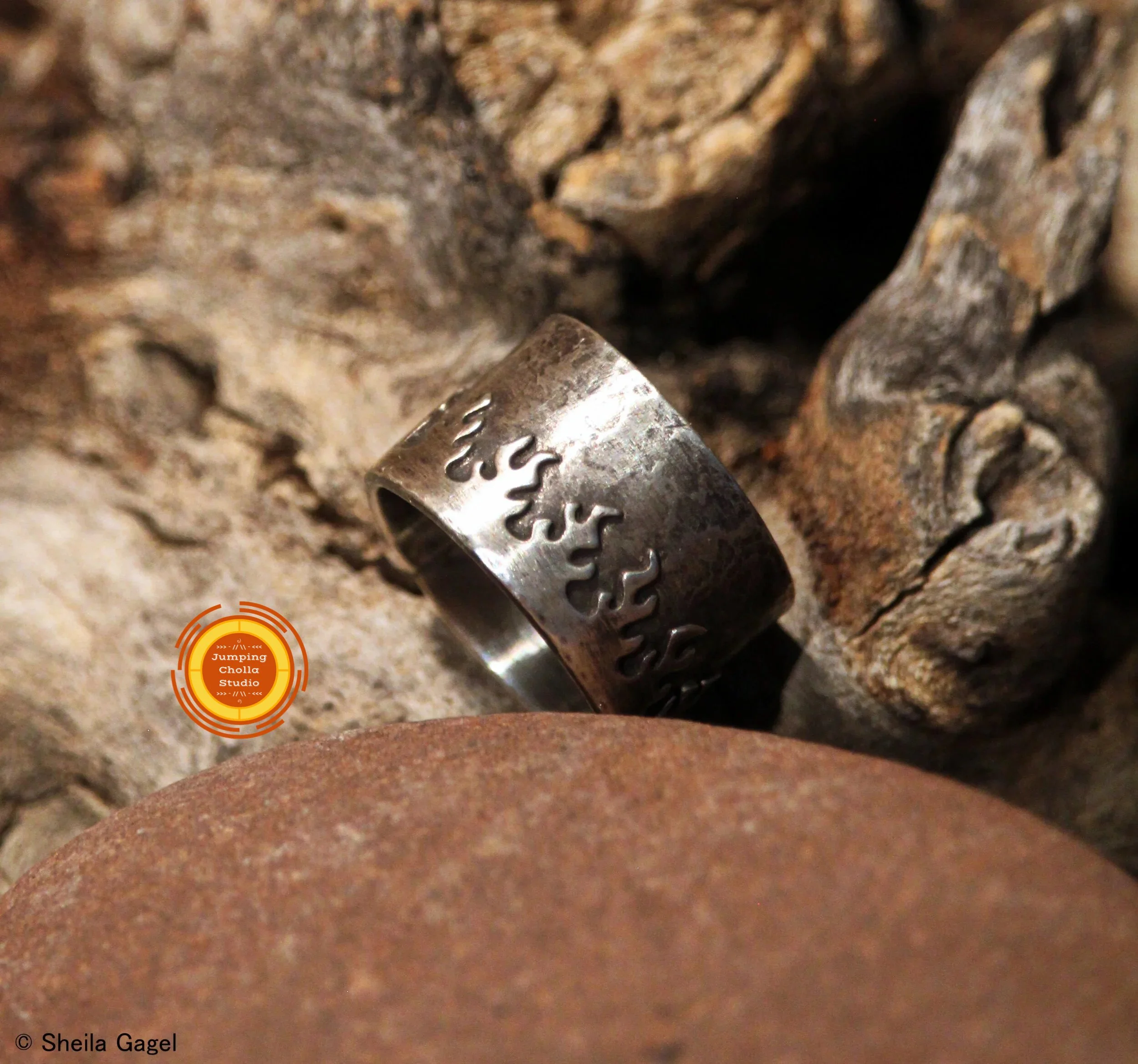 Ring of Fire Silver Ring Band