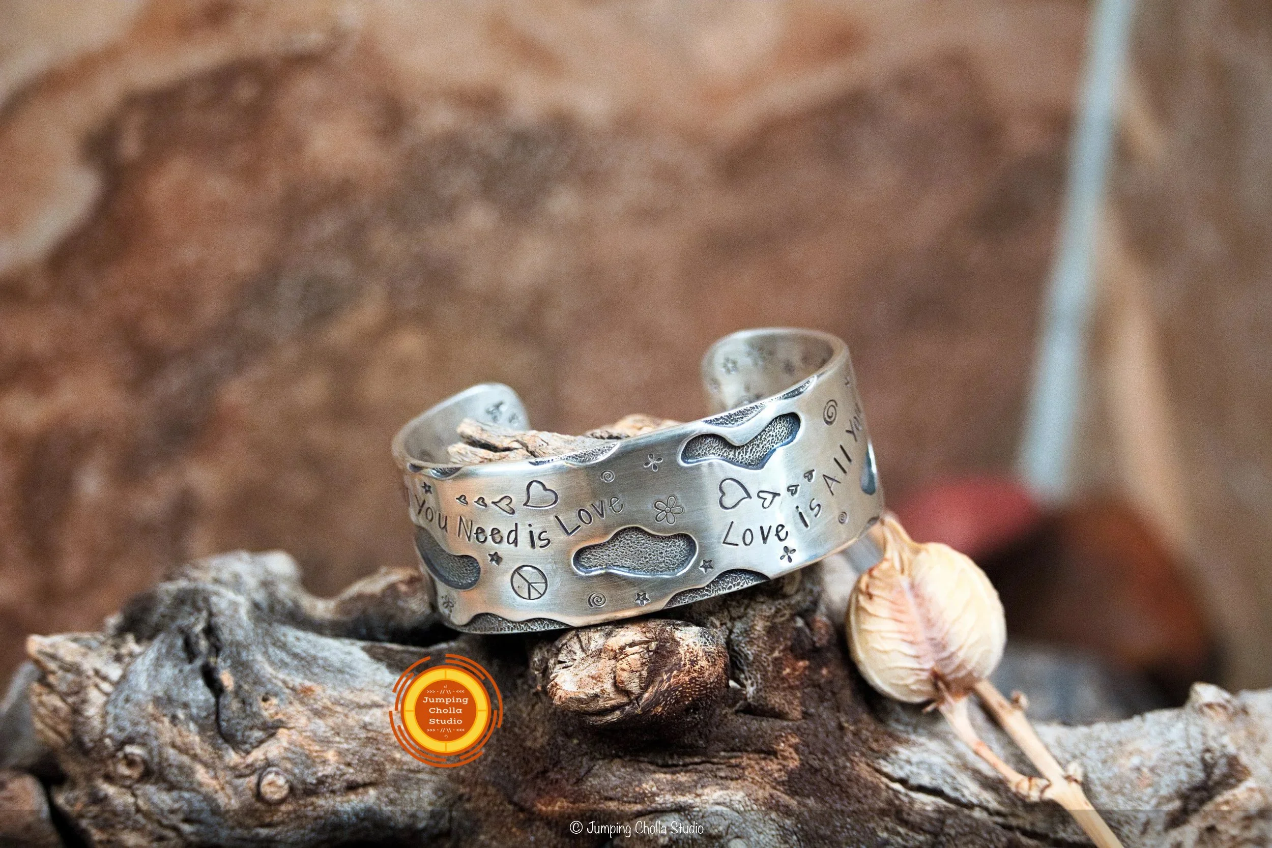 Peace & Love Silver Cuff View 9