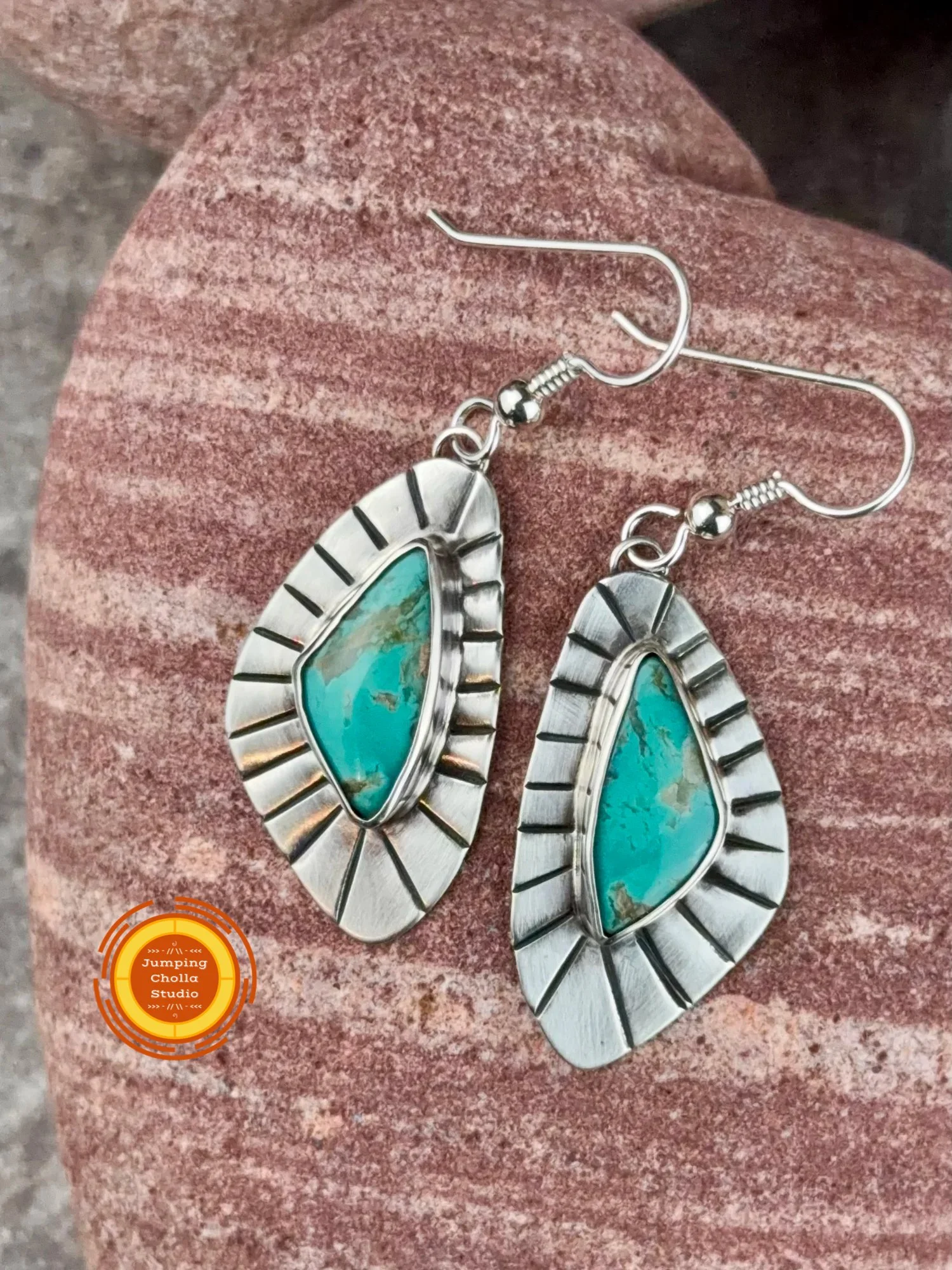 Turquoise Solstice Silver Earrings front view 2