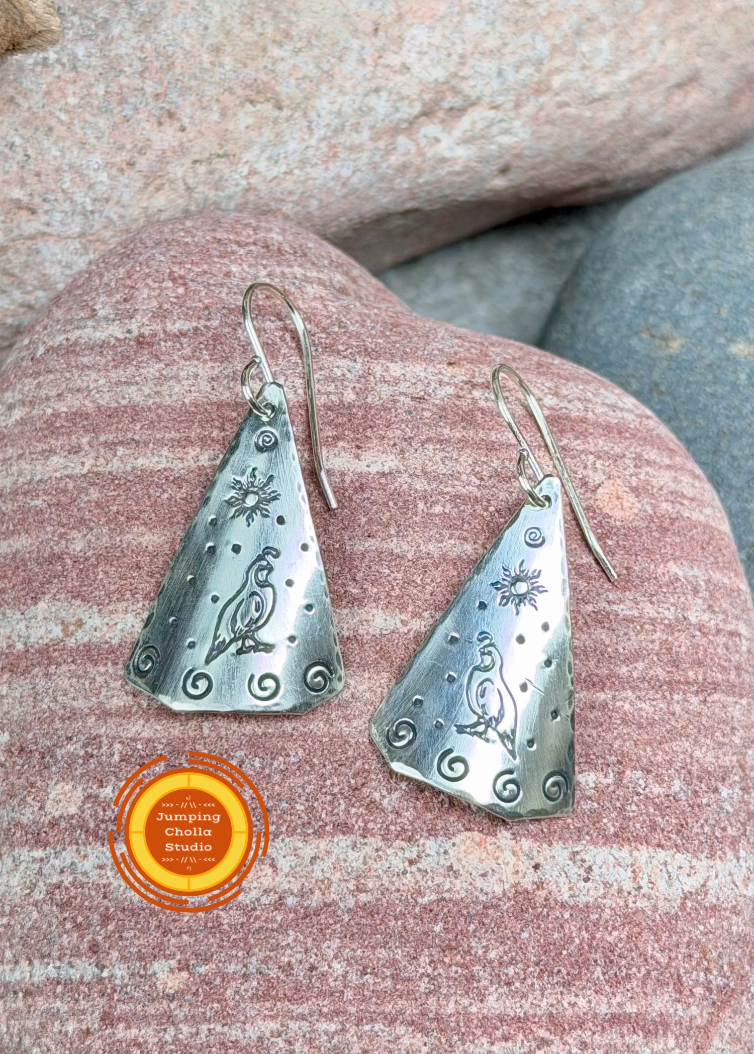 Sonoran Quail Sterling Silver Earrings front view 2