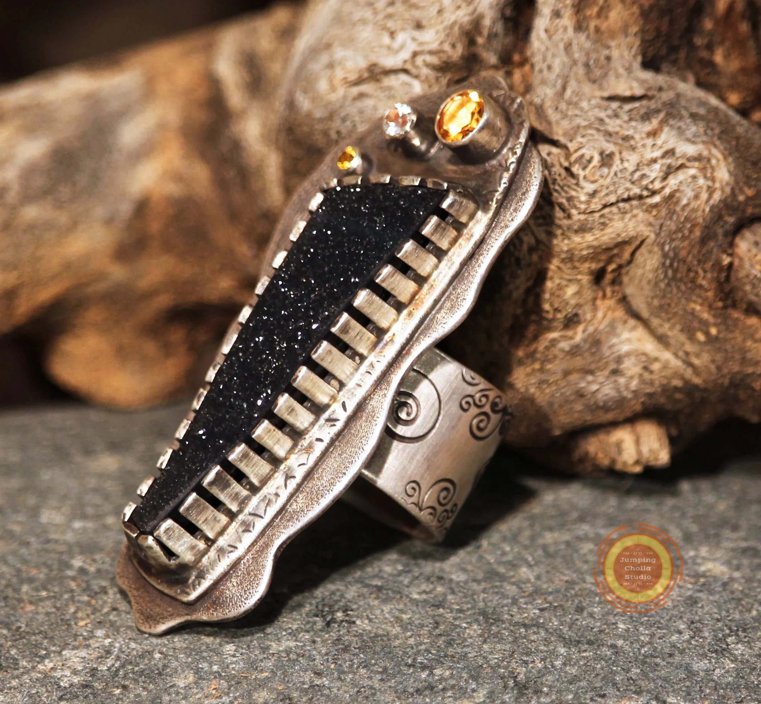 Midnight Sun Silver Ring side view 2