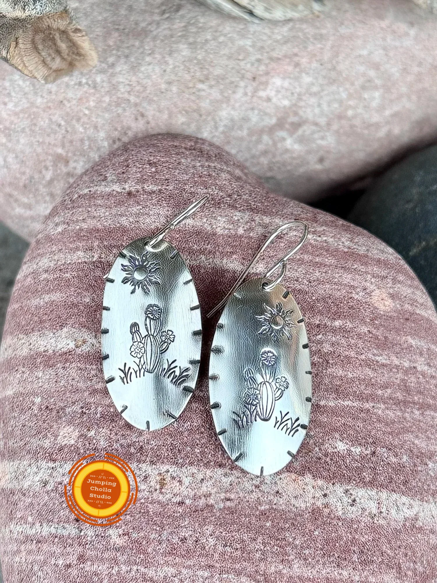 Saguaro Sun Sterling Silver Earrings front view 5