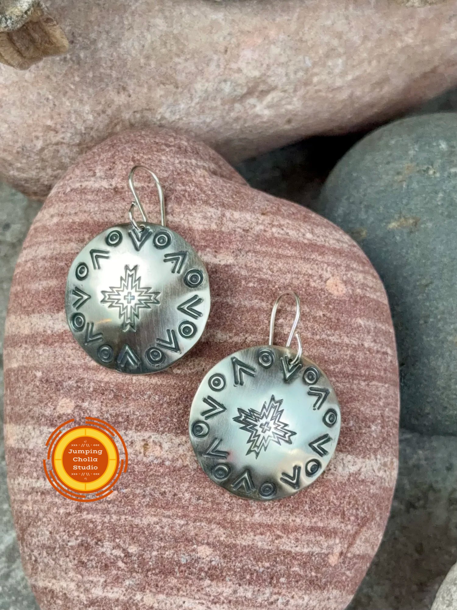 Sonoran Sunburst Silver Earrings front view 2