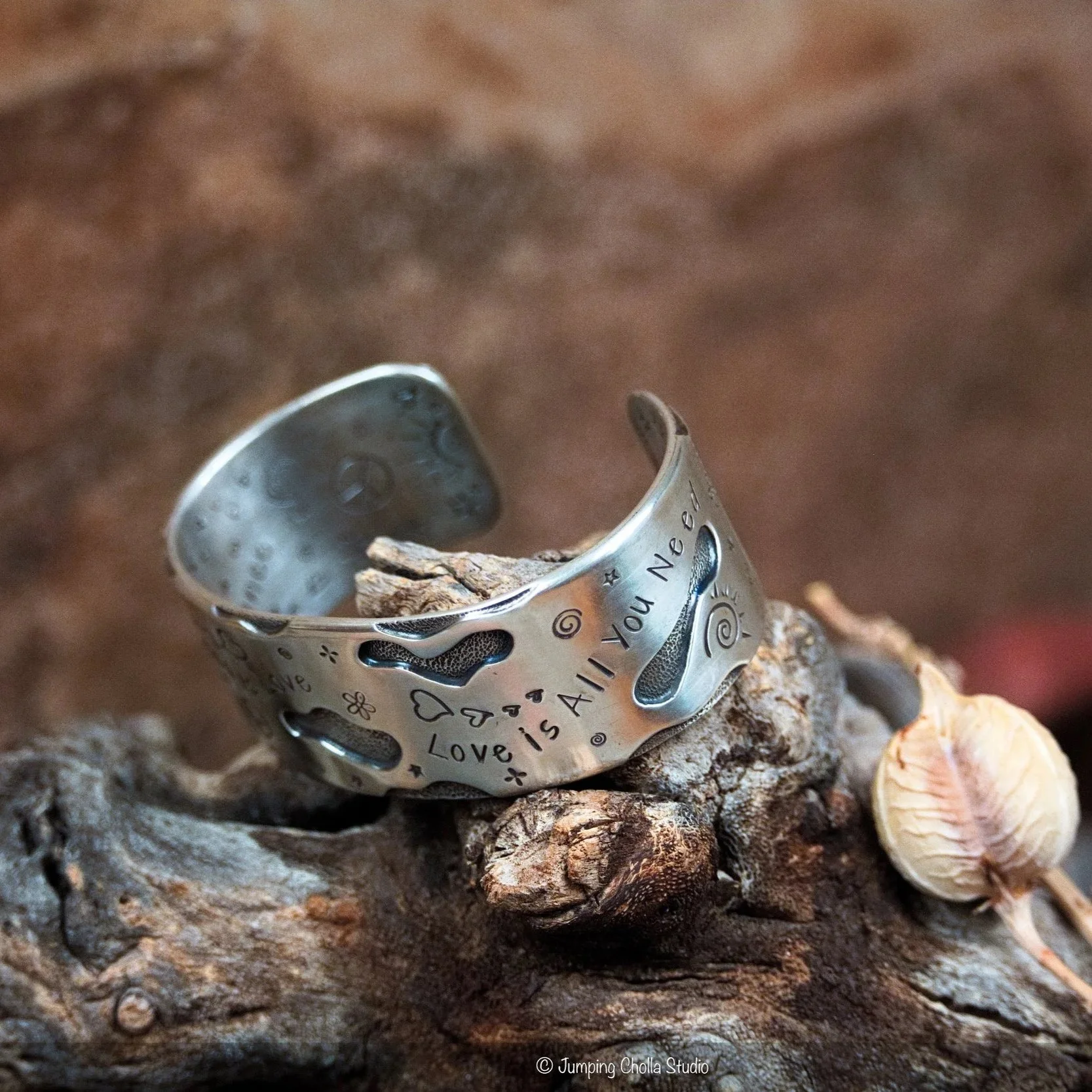 Peace & Love Silver Cuff View 3
