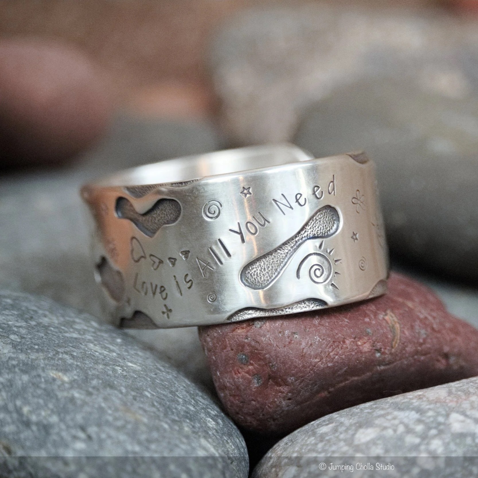 Peace & Love Silver Cuff View 7