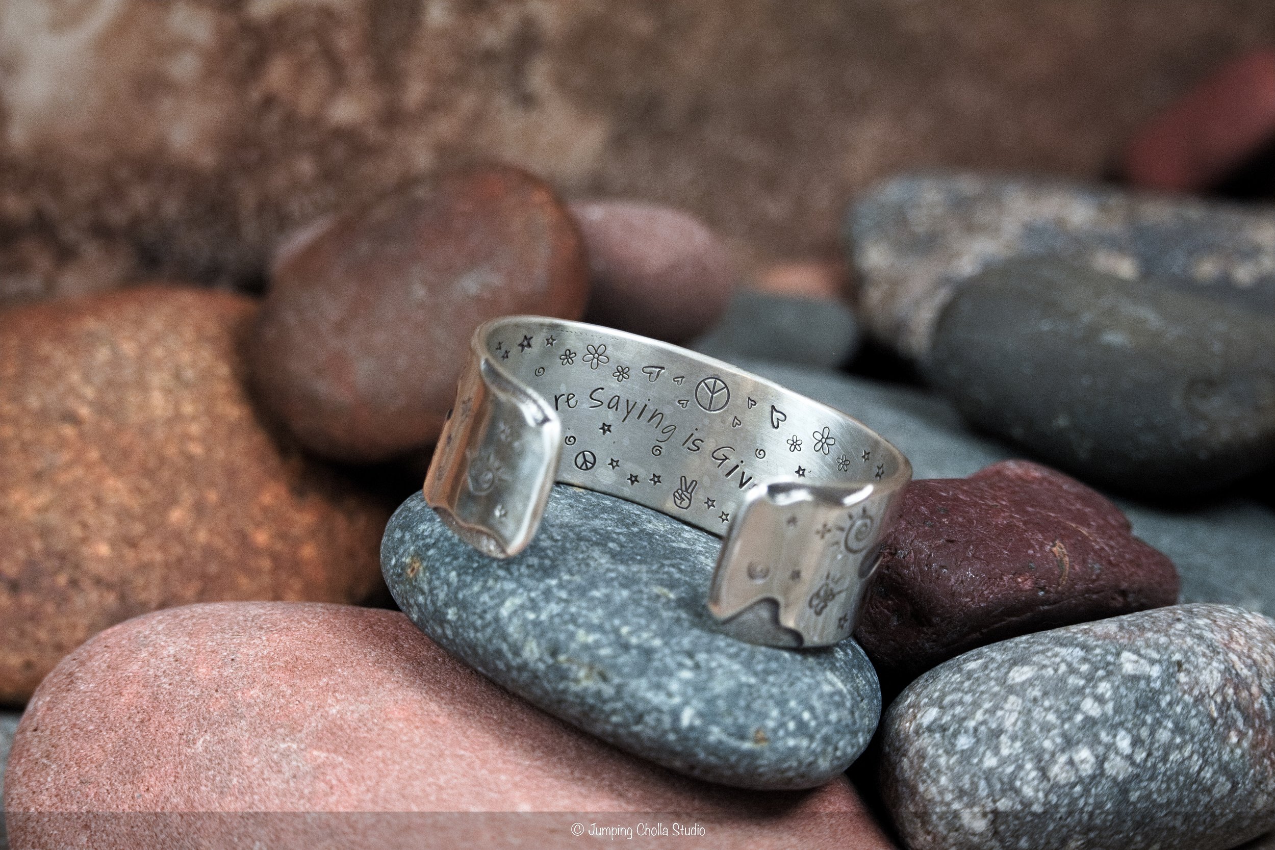 Peace & Love Silver Cuff View 4