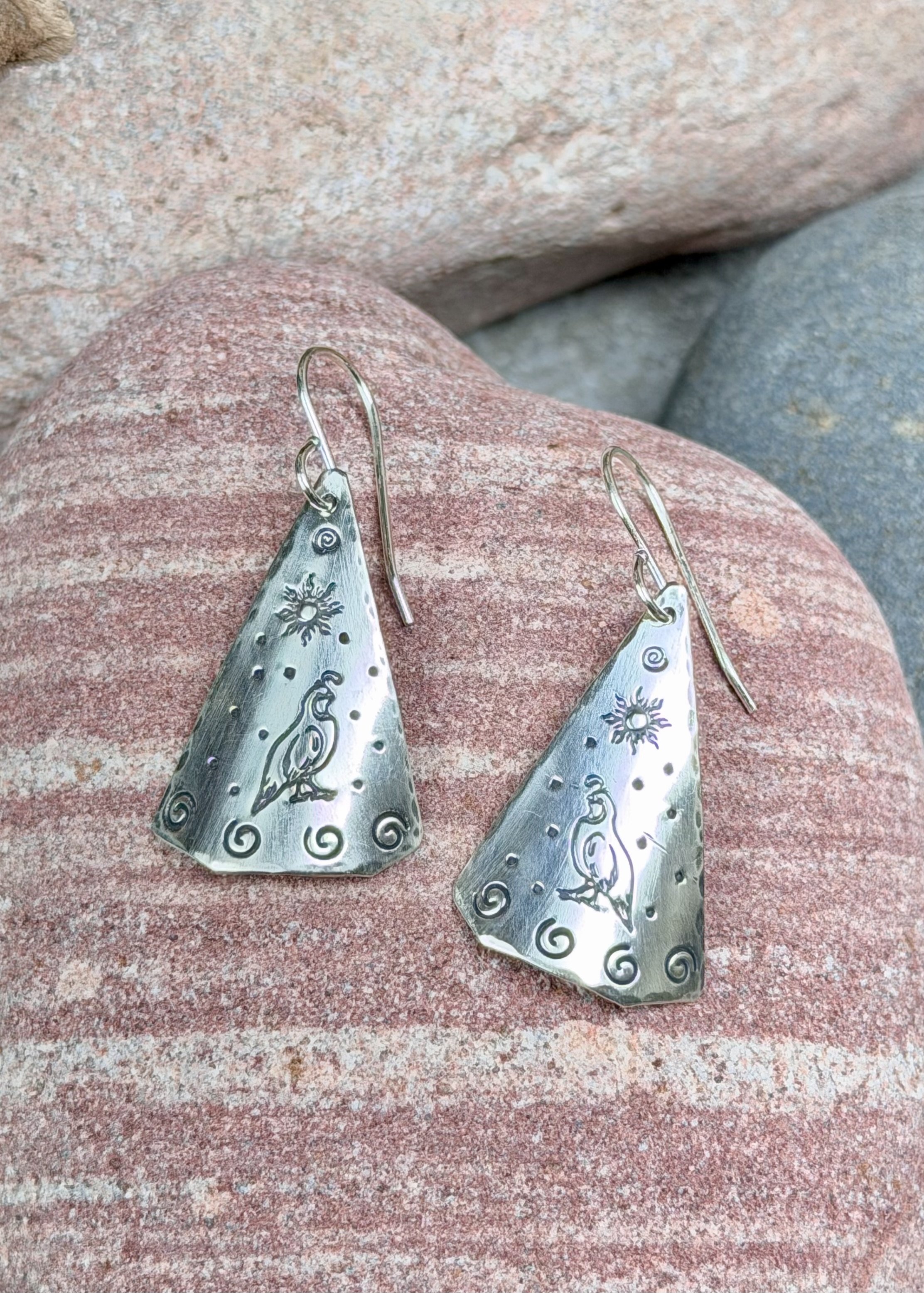 Sonoran Quail Silver Earrings