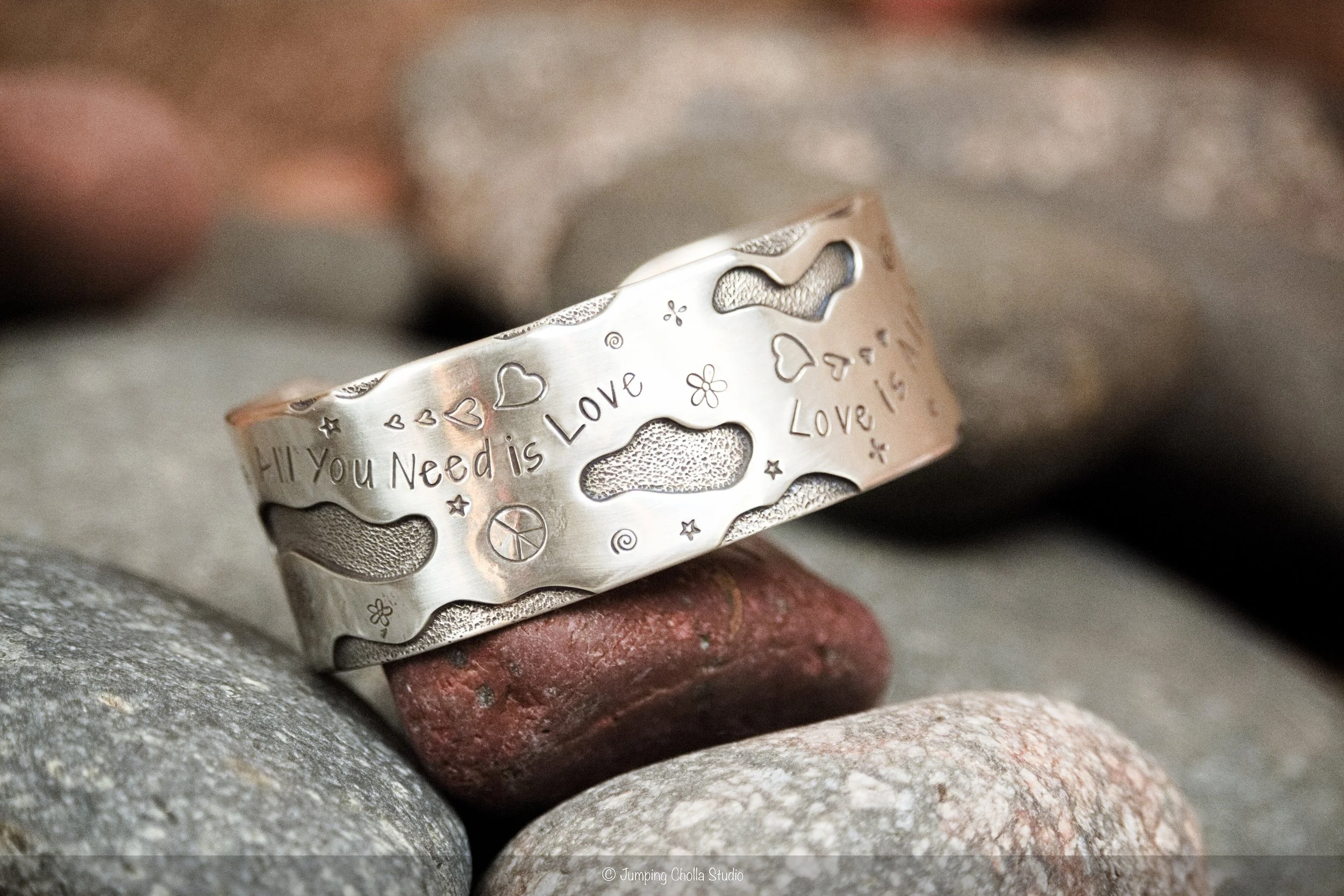 Peace & Love Silver Cuff View 6