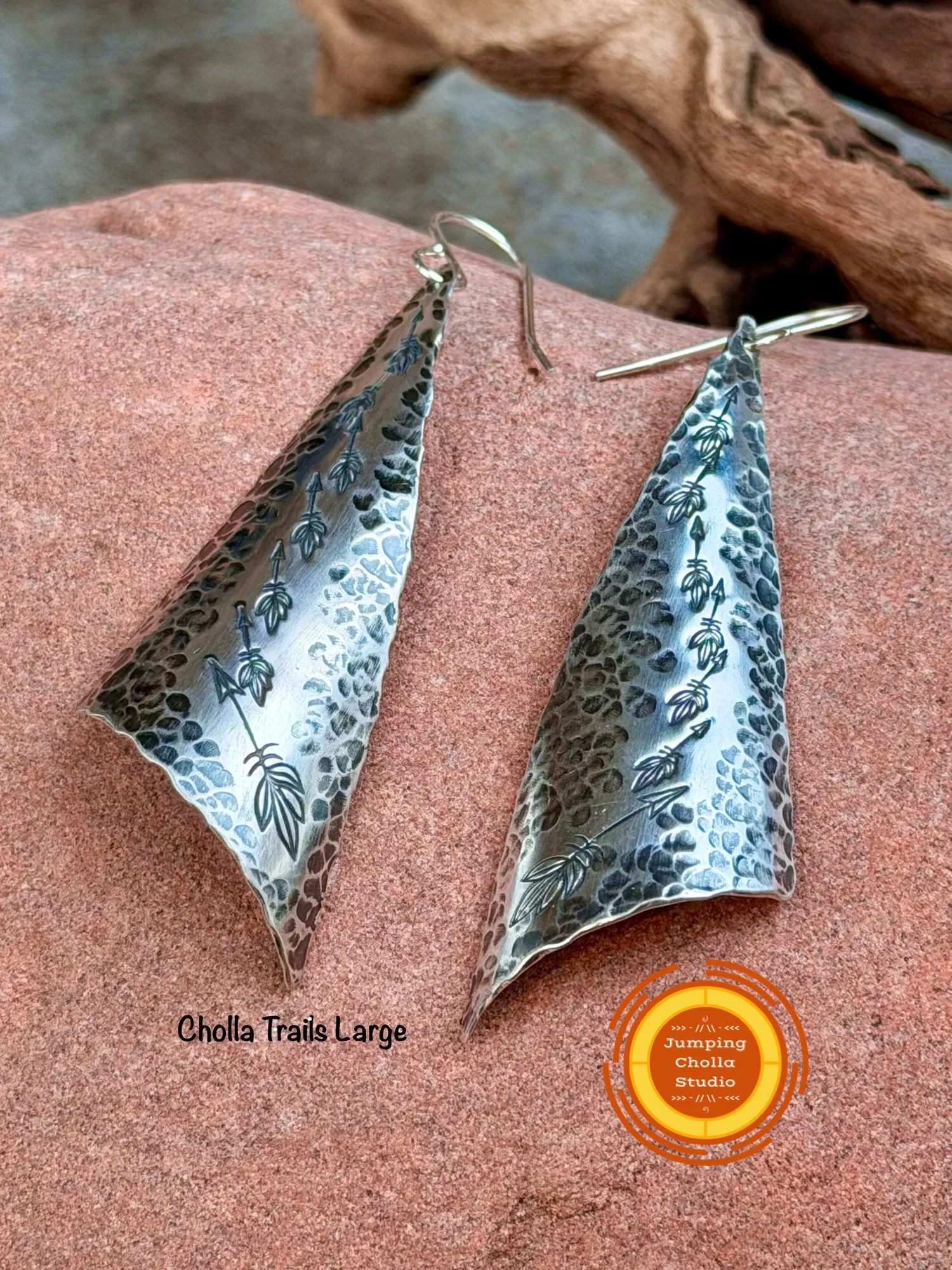 Cholla Trails Silver Drop Earrings front view 2