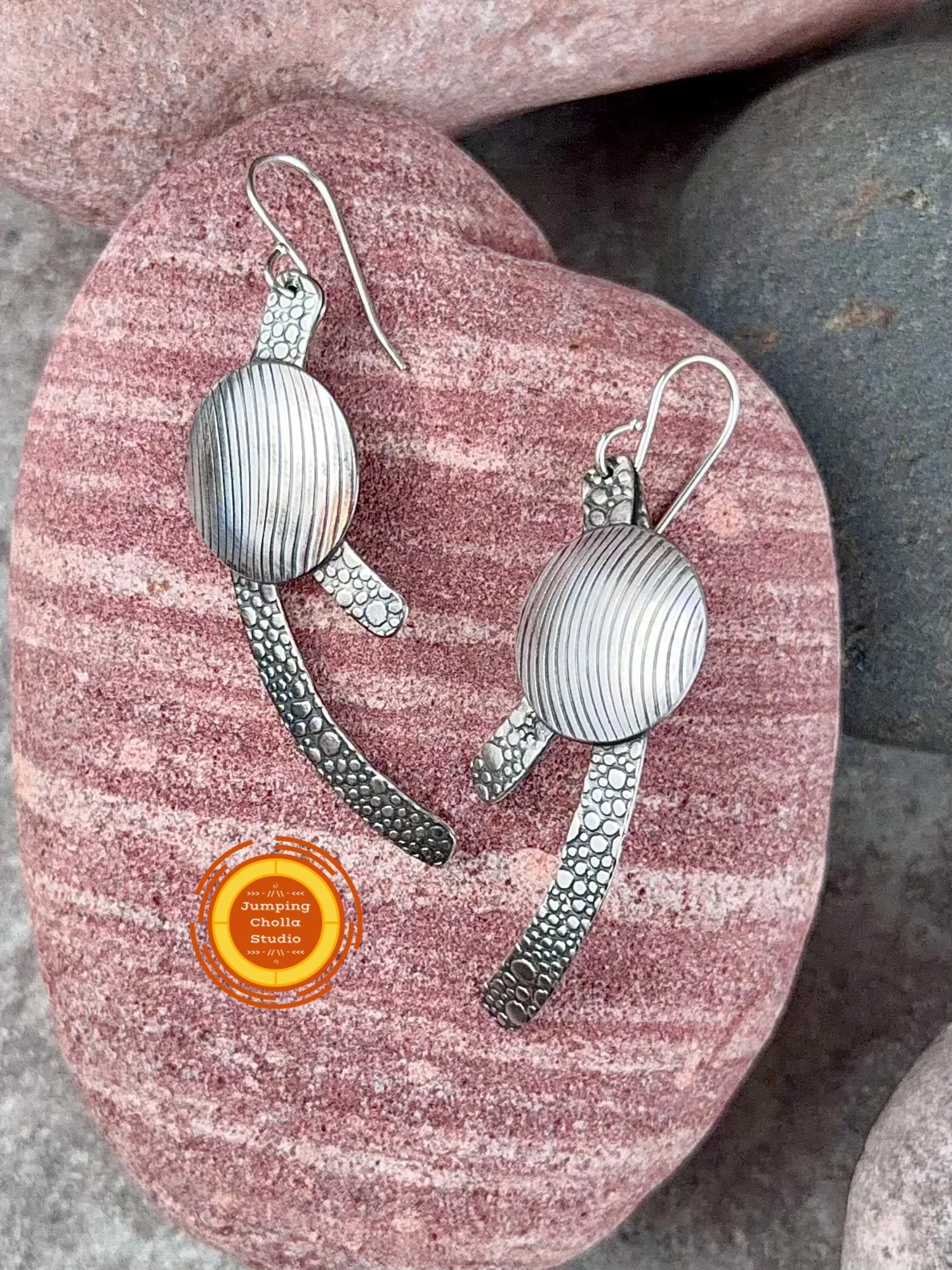 Worn Earth Sterling Silver Earrings front view 2