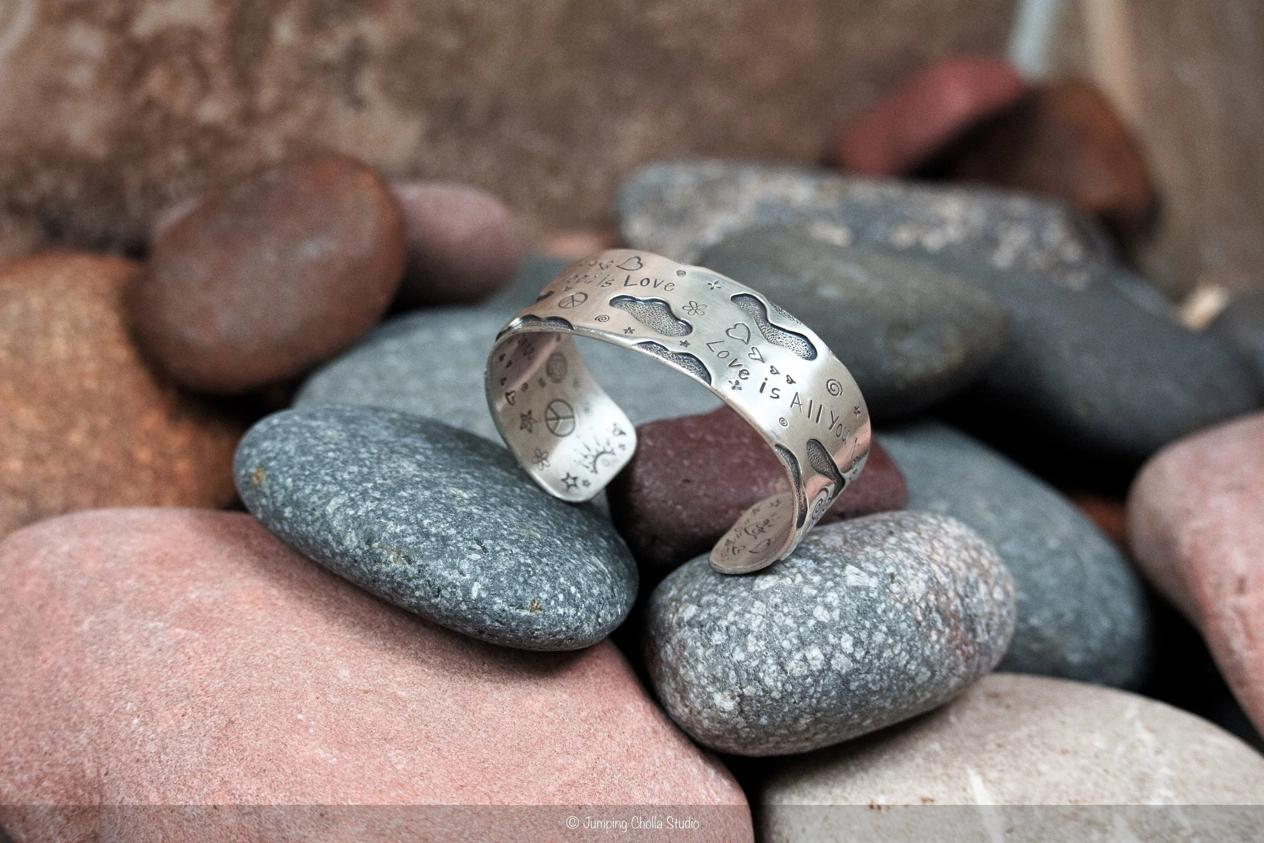 Peace & Love Silver Cuff View 8