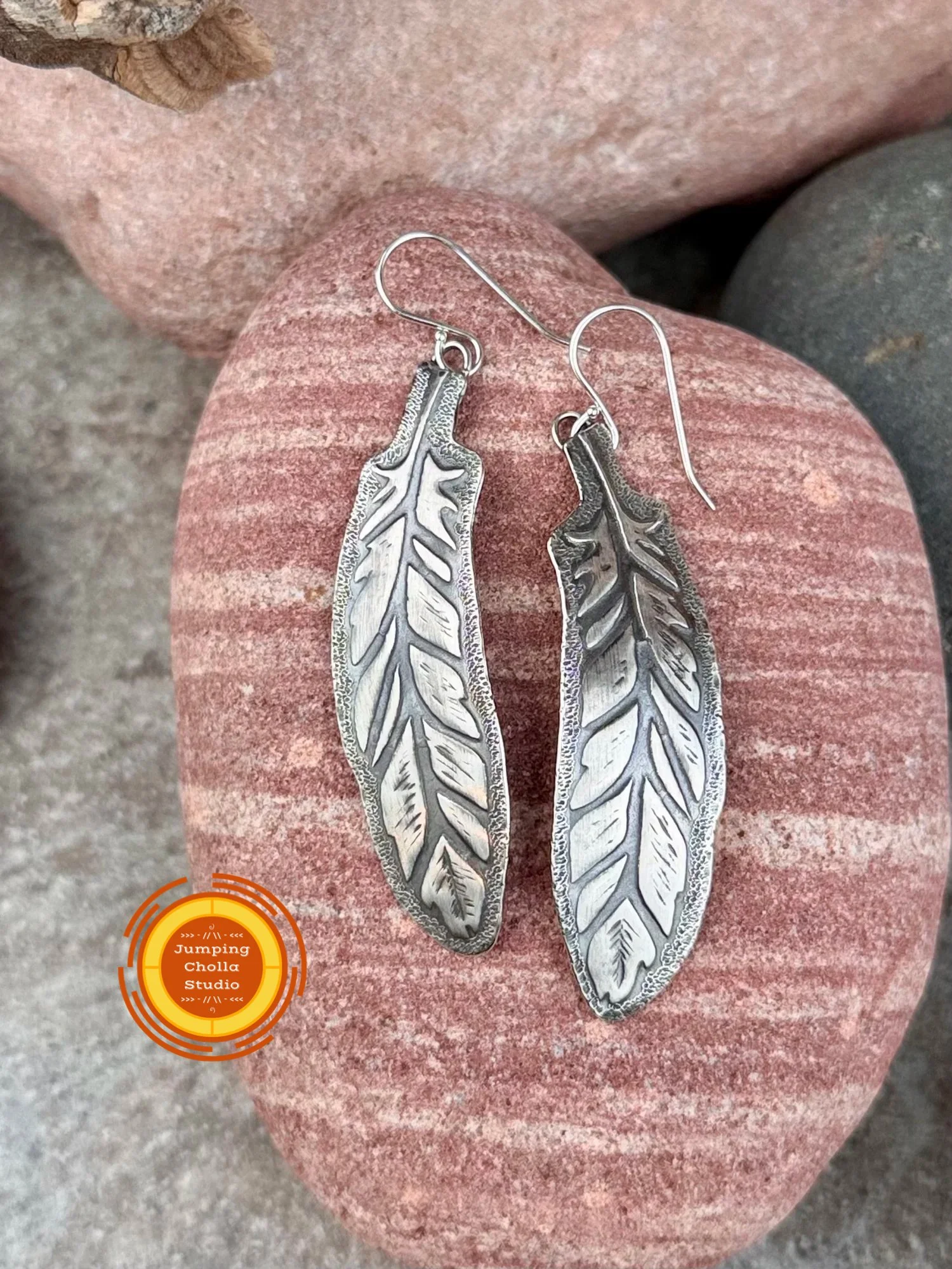 Spirit Feather Sterling Silver Earrings front view 2
