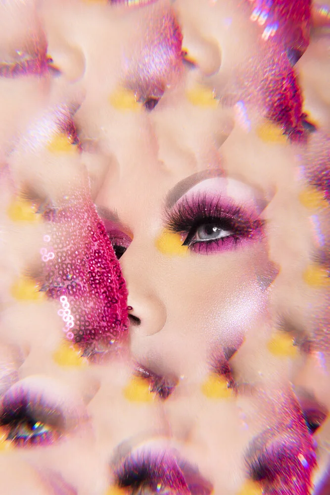 Kaleidoscope Beauty Photography Farrah Moan Drag Queen Ru Paul Drag Race Makeup Pink Yellow Beauty Fashion Vico Velez