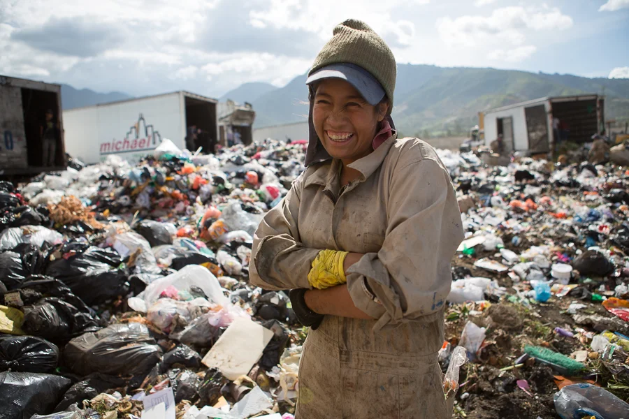 Gabriel Calderon, a 21 year old "guajero" or waste picker has been working at the AMSA landfill for 3 years. She collects bottles, plastic, different types of metal and paper. She generally earns about 150 Quetzales a day (approximately $19 US) and is grateful to be working at the AMSA landfill. ©Cindy Bajema 2014