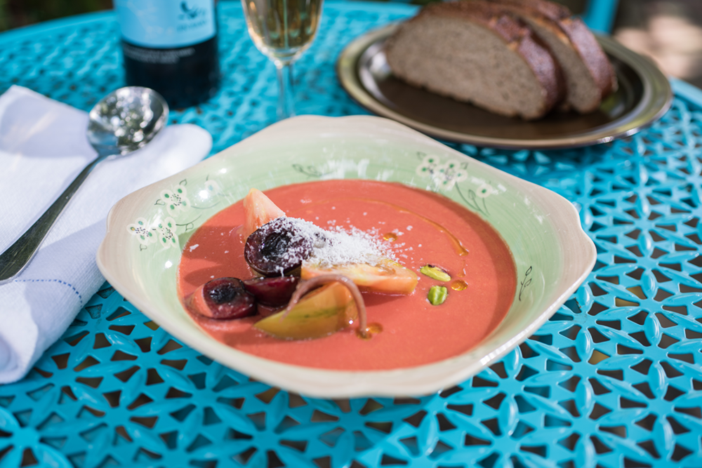 Tomato Gazpacho with Cherries and Goats Cheese by David Willcocks, Surly Goat, Hepburn Springs.