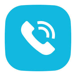 App icon for a phone call or communication, featuring a black telephone receiver inside a blue rounded square.