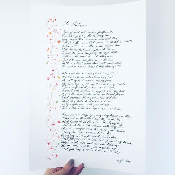 Handwritten John Keats poem with custom illustrations