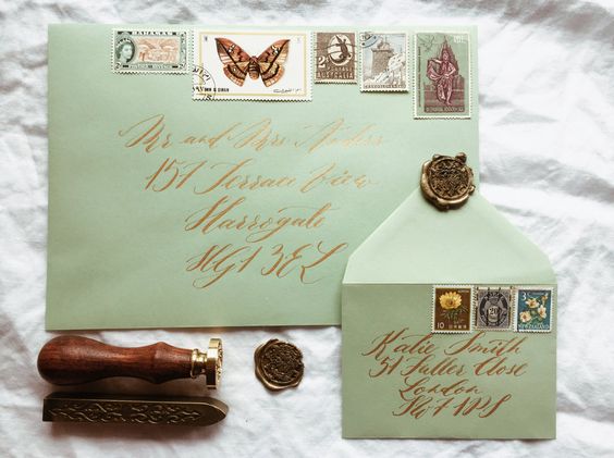 Hand addressed envelopes with wax sealing