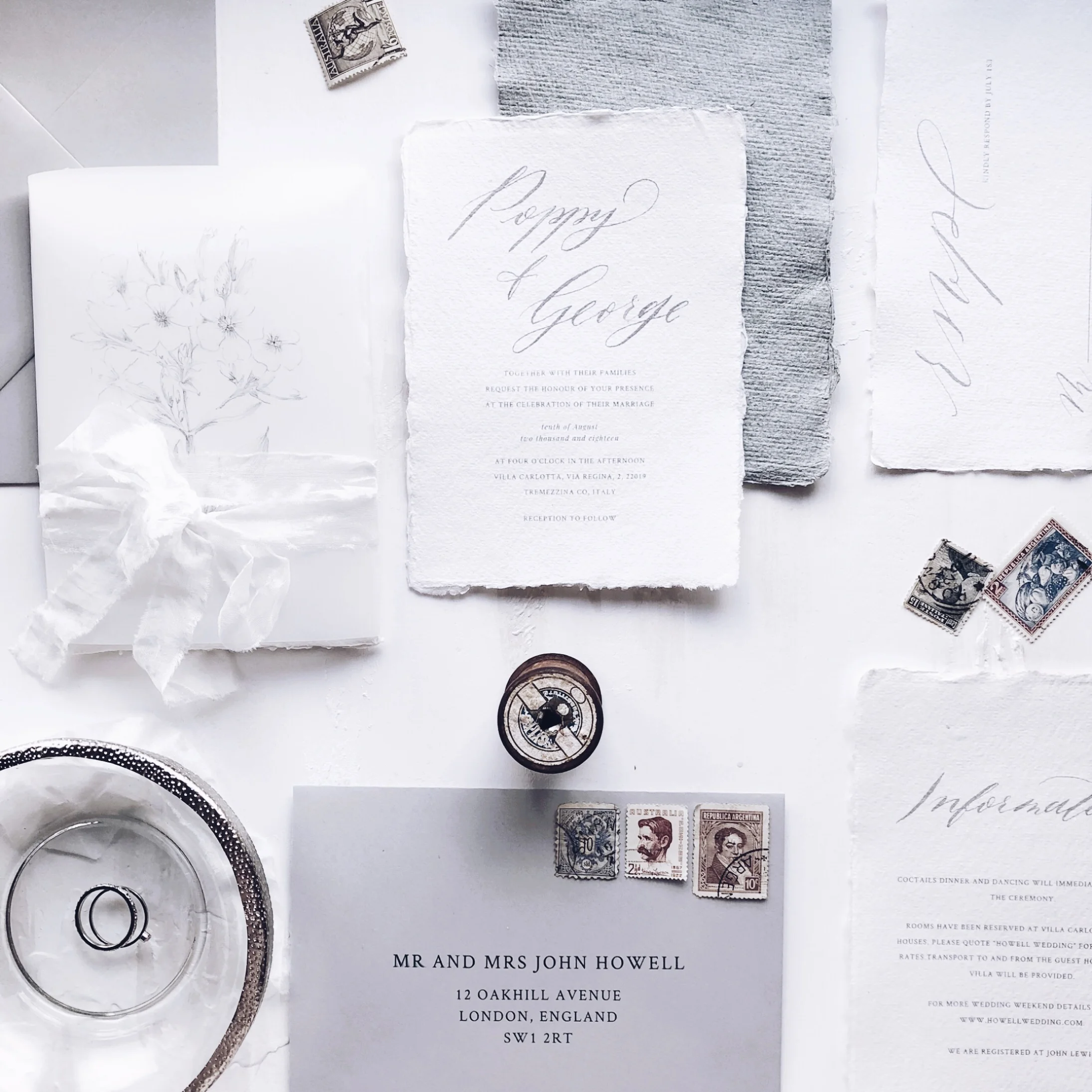 Calligraphy 3-piece suite on handmade paper