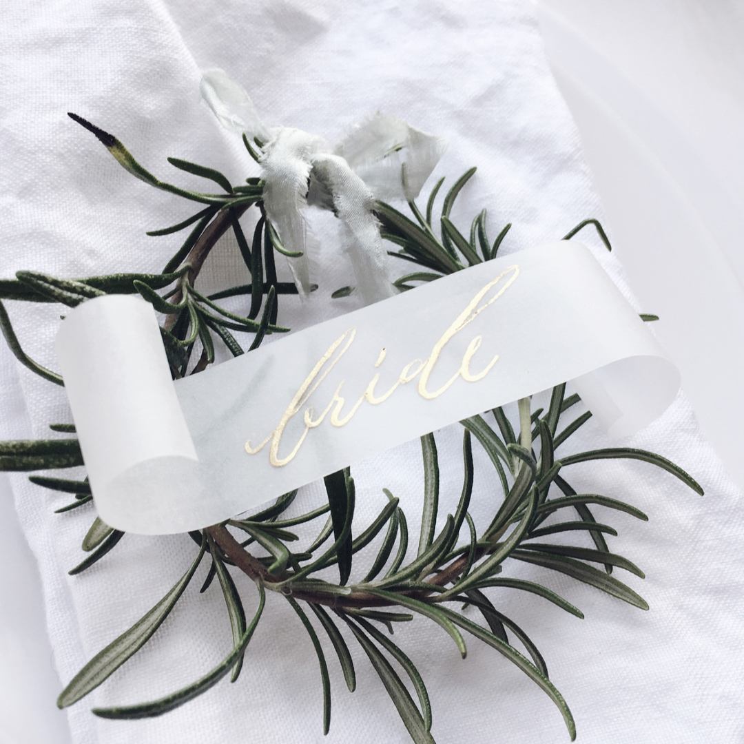 Vellum place card calligraphy