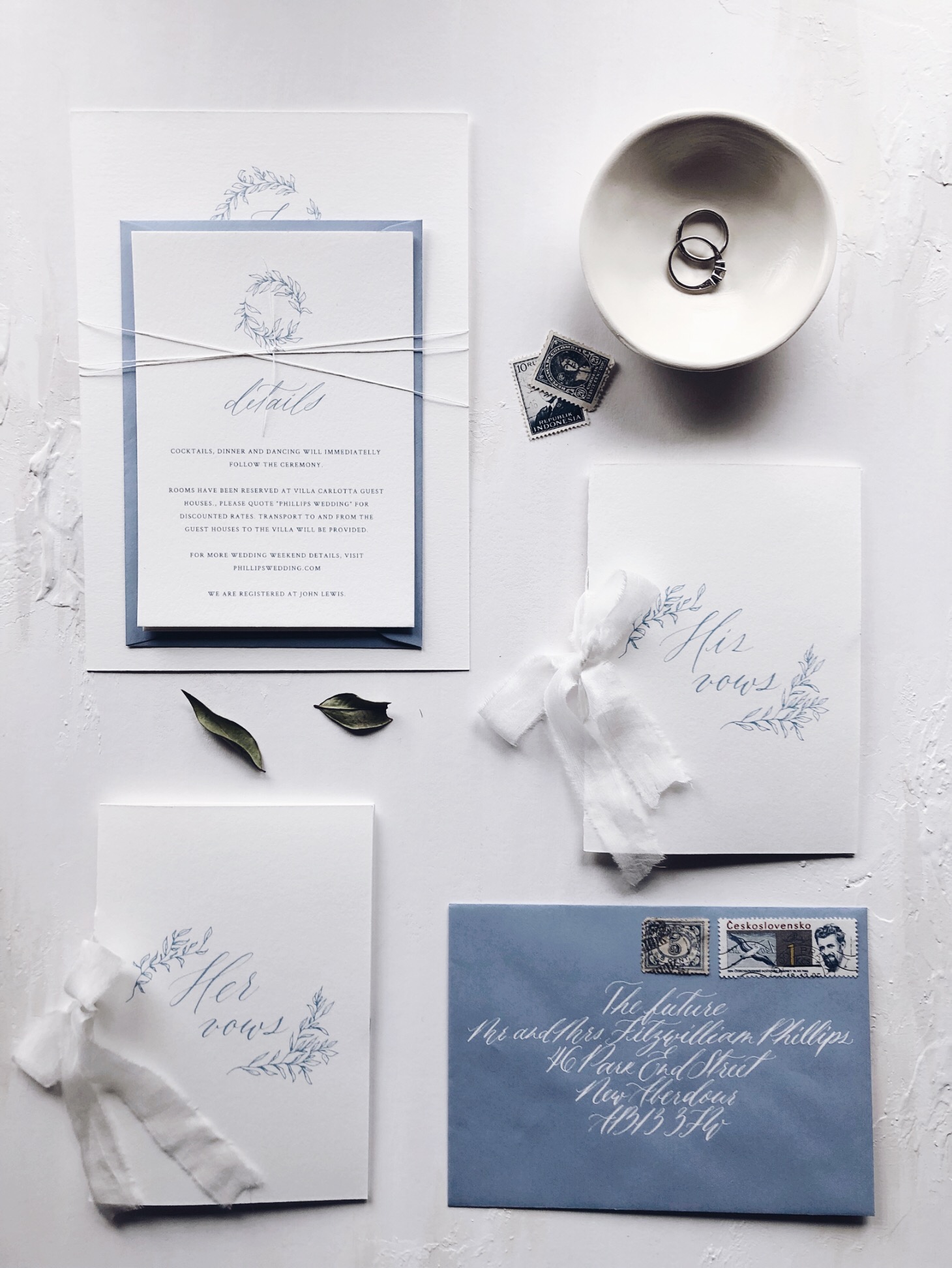 Dusky blue wedding invitations