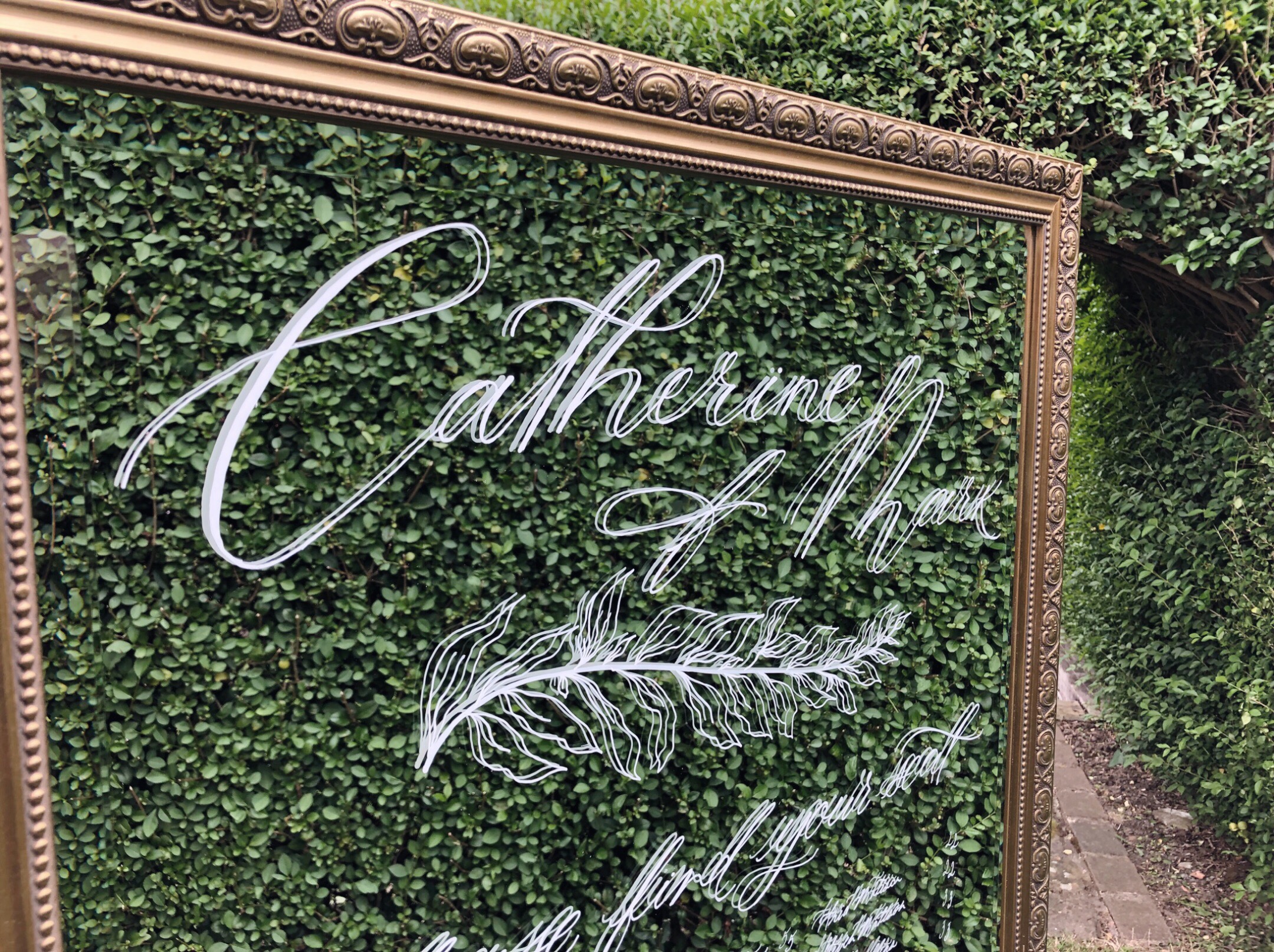 Handwritten mirror wedding sign