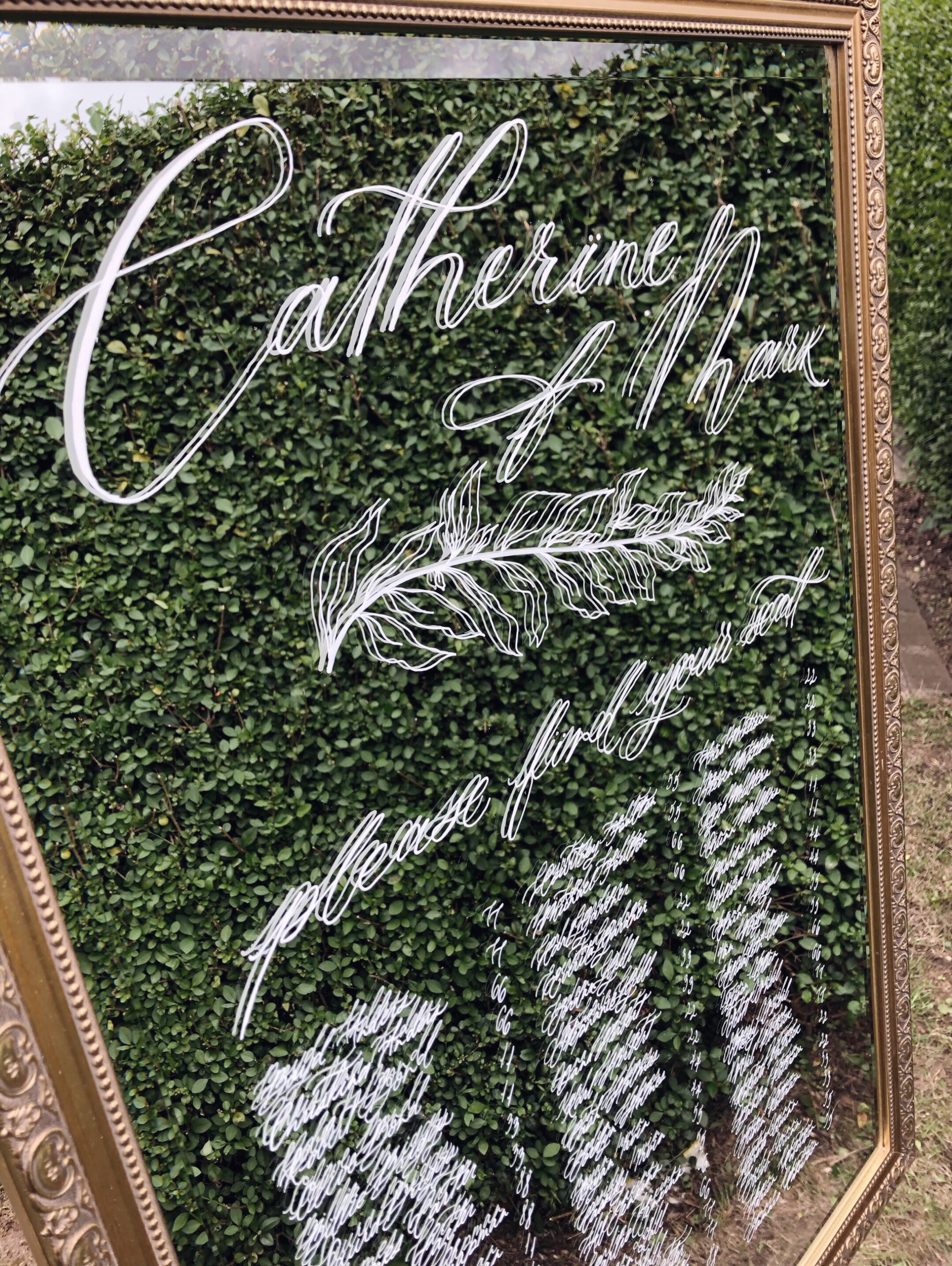 Handwritten mirror sign for a wedding