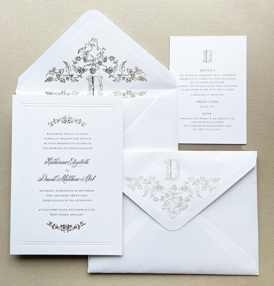Letterpress and gold foiled wedding invitations