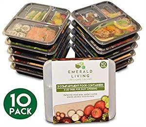 3 Compartment BPA Free Meal Prep Containers. Reusable Plastic Food Containers with Lids. Stackable, Microwavable, Freezer &amp; Dishwasher Safe Bento Lunch Box Set + EBook