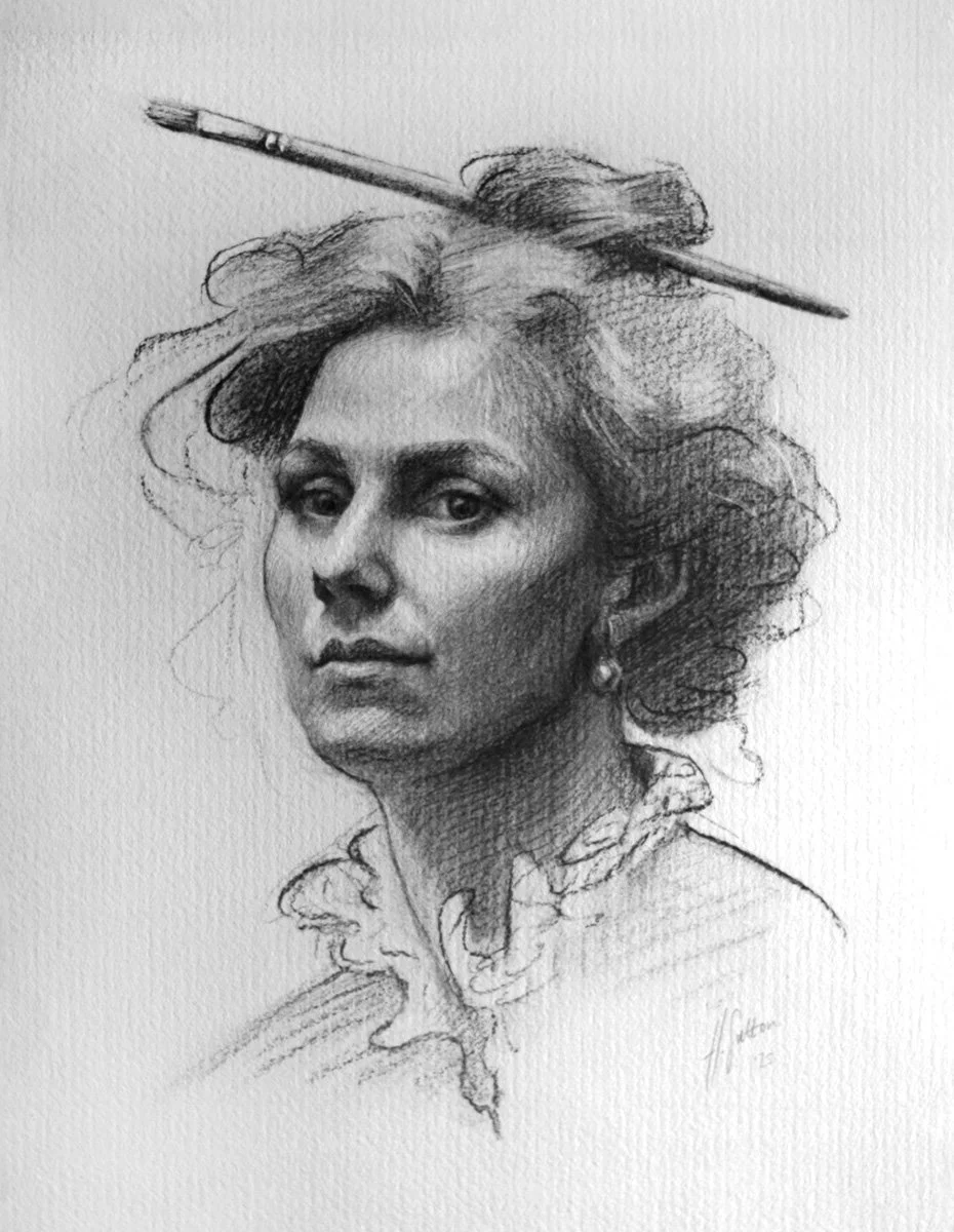 Hannah Sutton - Dressed As a Gibson Girl (Self Portrait) - Charcoal on Paper, 24.5x33cm - 2025- web.jpg